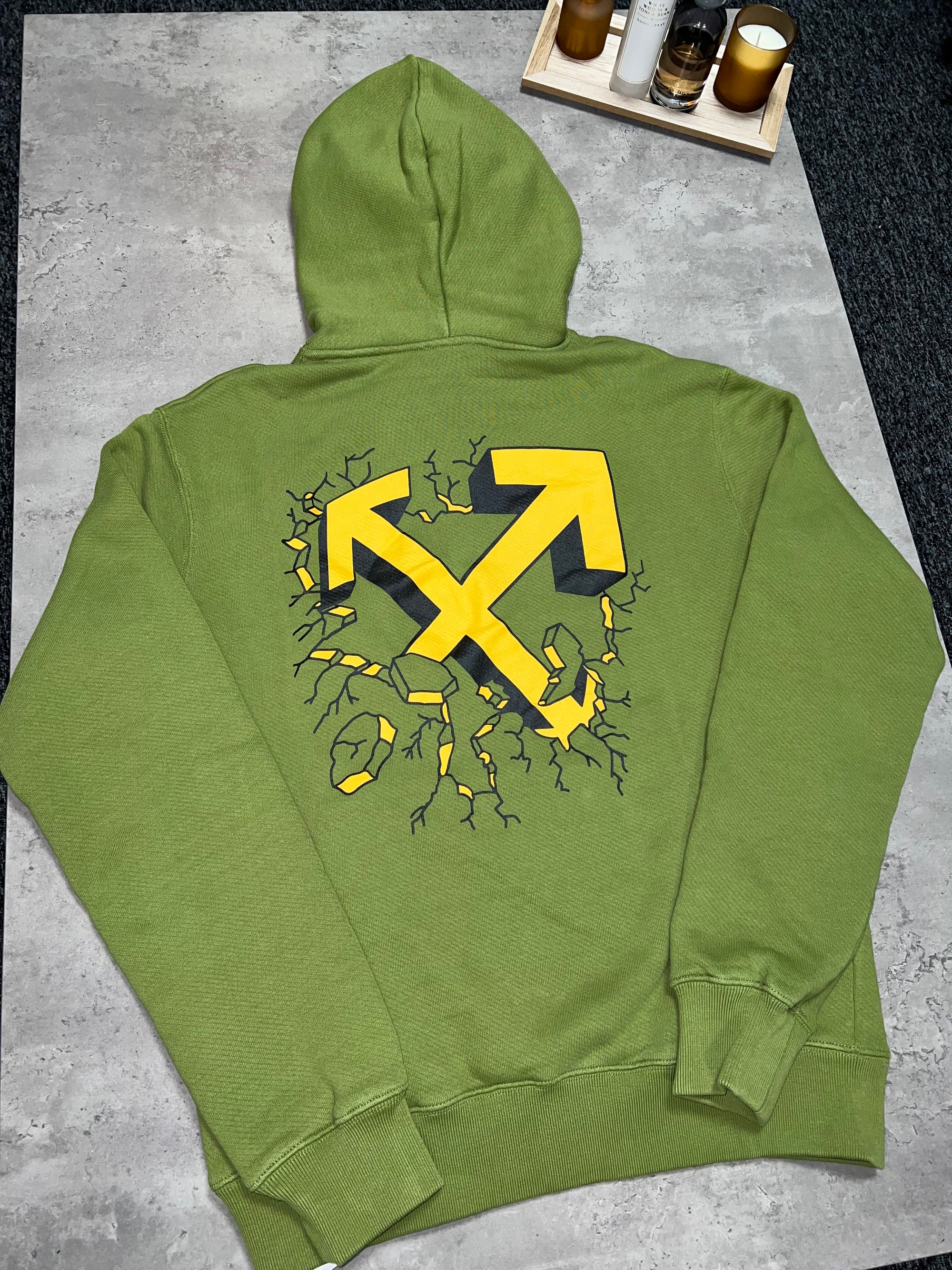 Off White Cartoon Arrow Hoodie - Green
