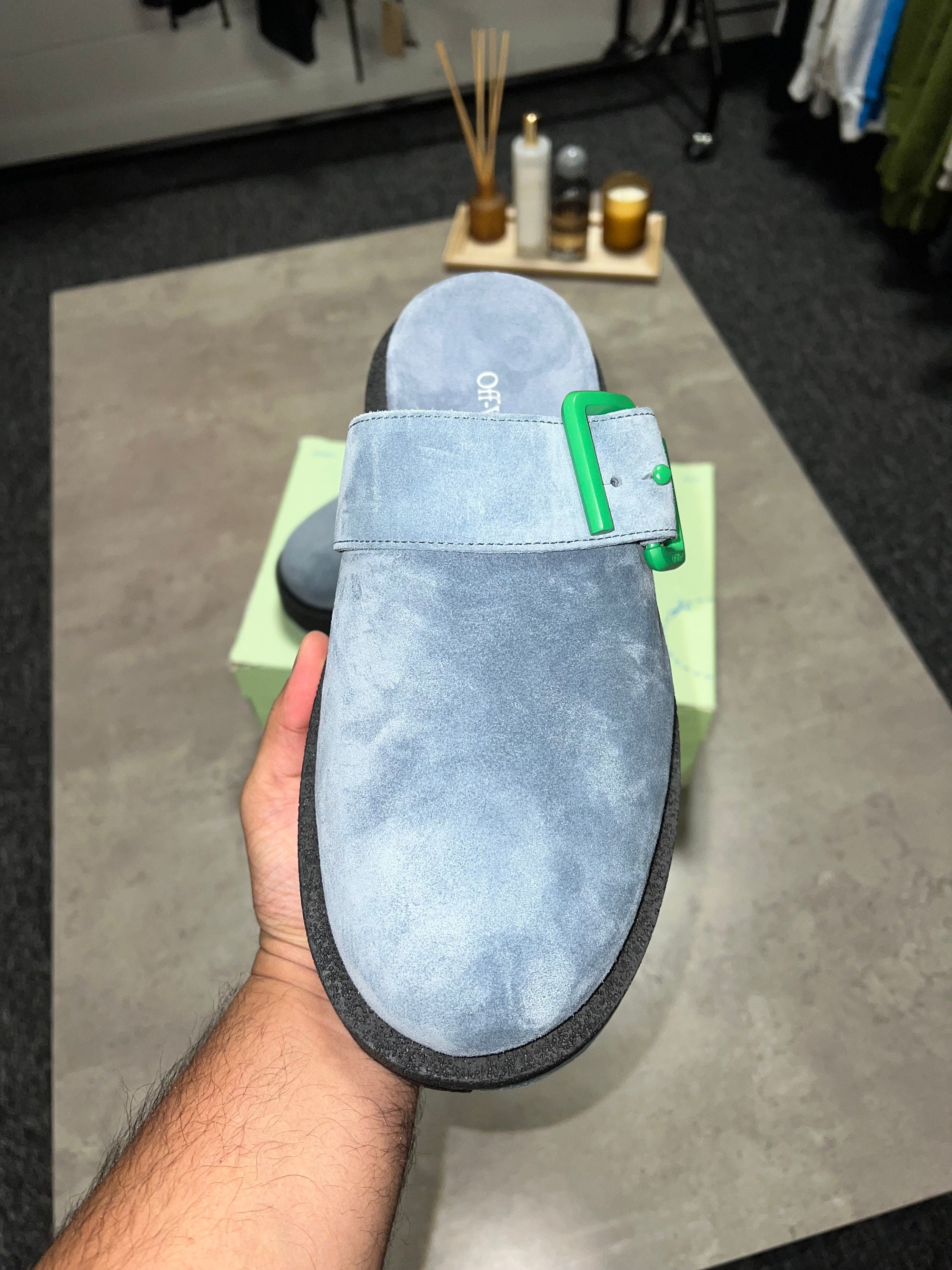 Off White Suede Spongesole Cloggs - Blue