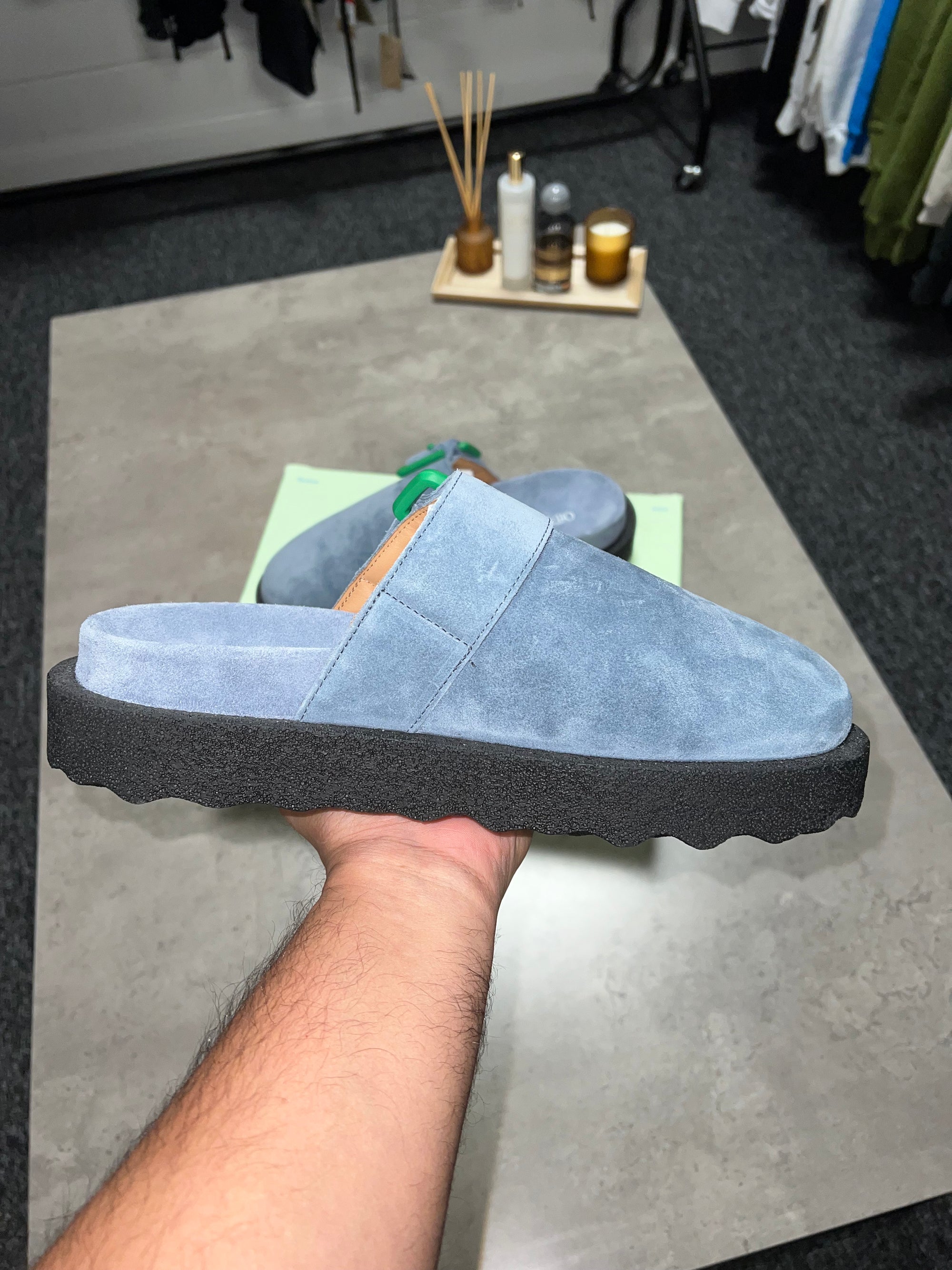 Off White Suede Spongesole Cloggs - Blue