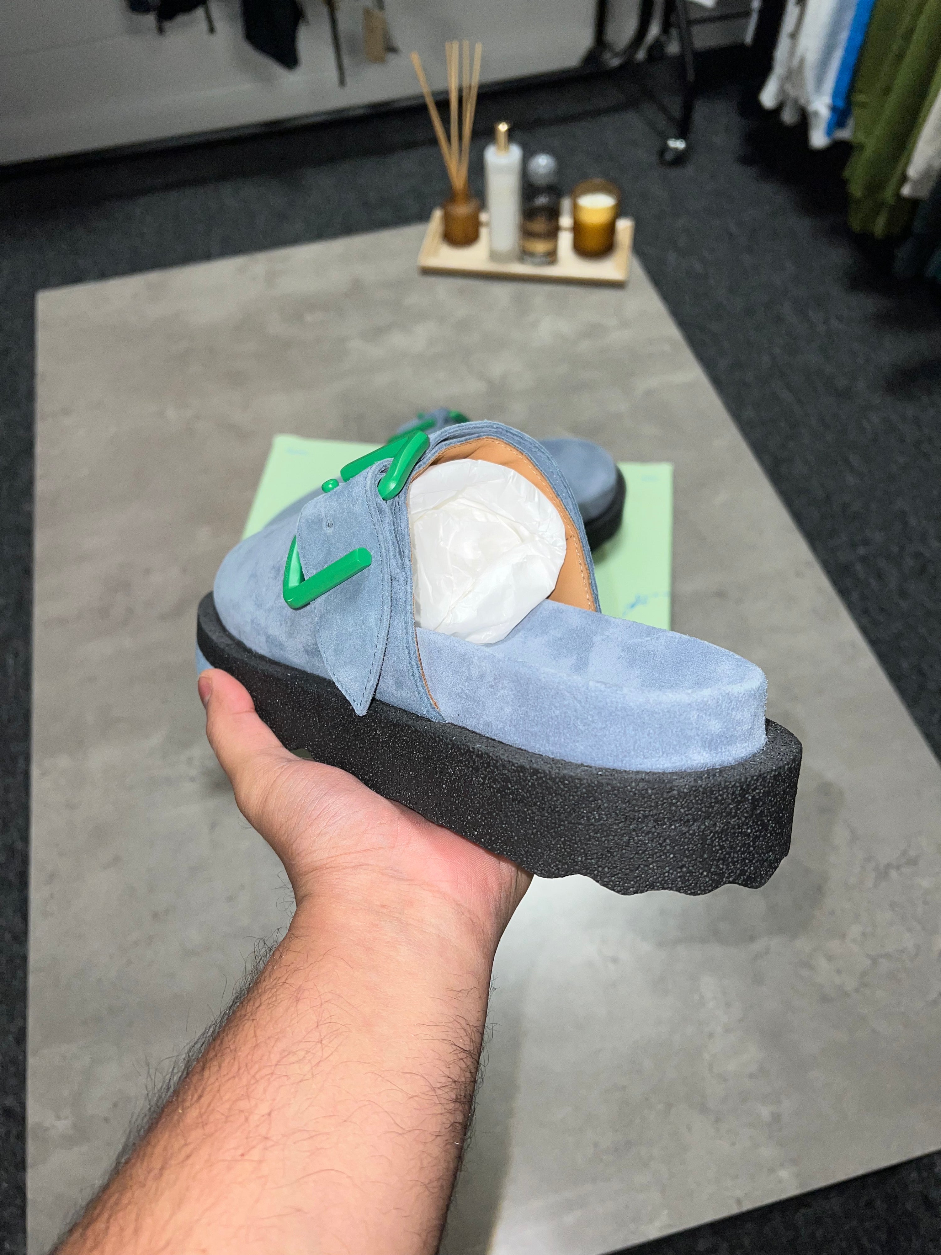 Off White Suede Spongesole Cloggs - Blue
