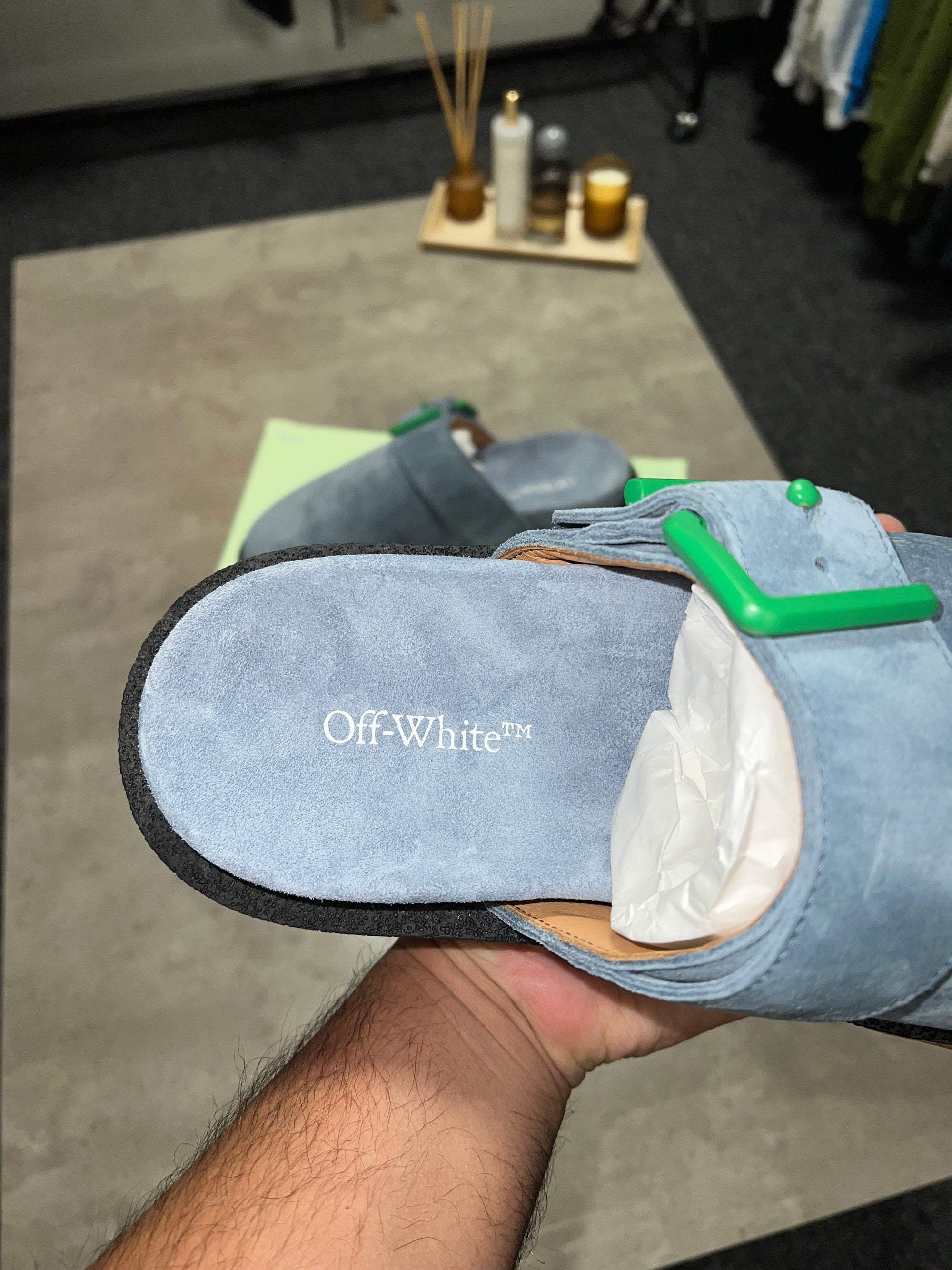 Off White Suede Spongesole Cloggs - Blue