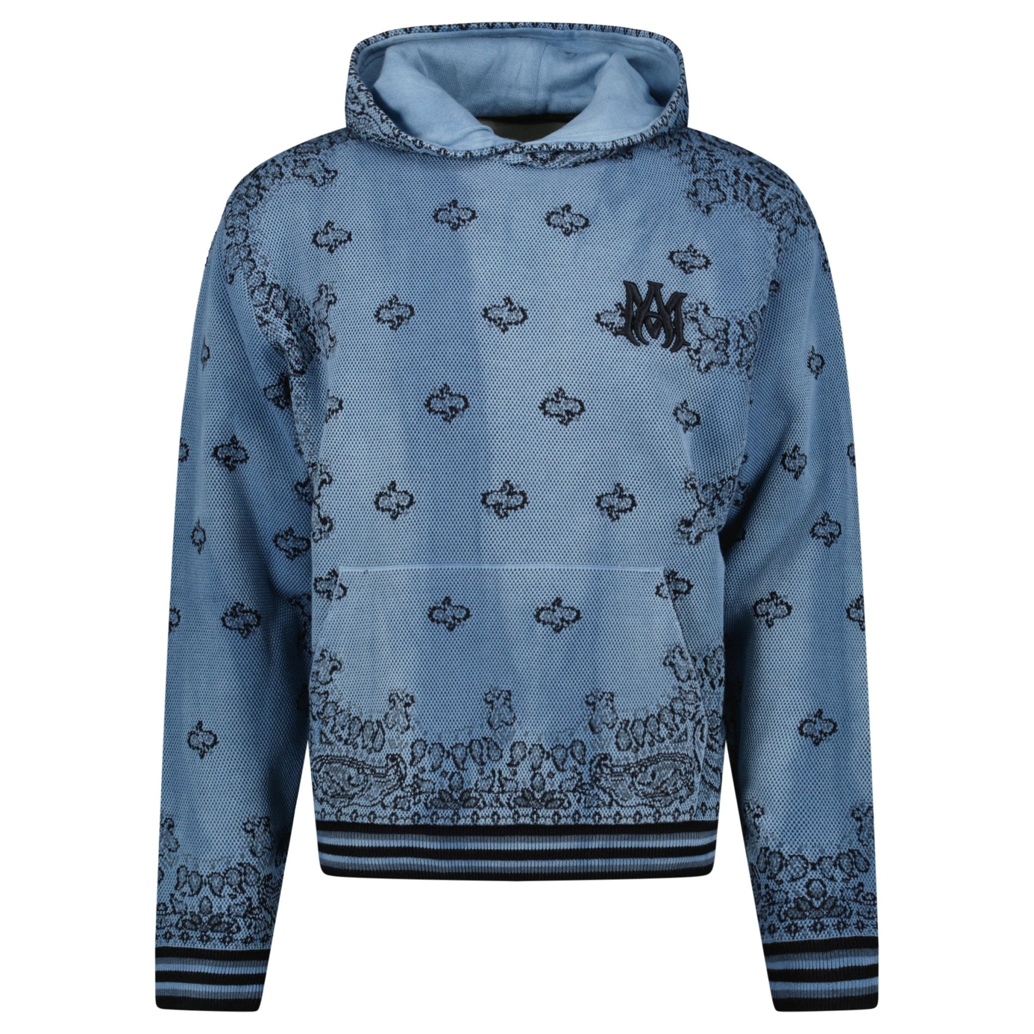 Amiri Bandana Knitted Basketball Hoodie in Blue