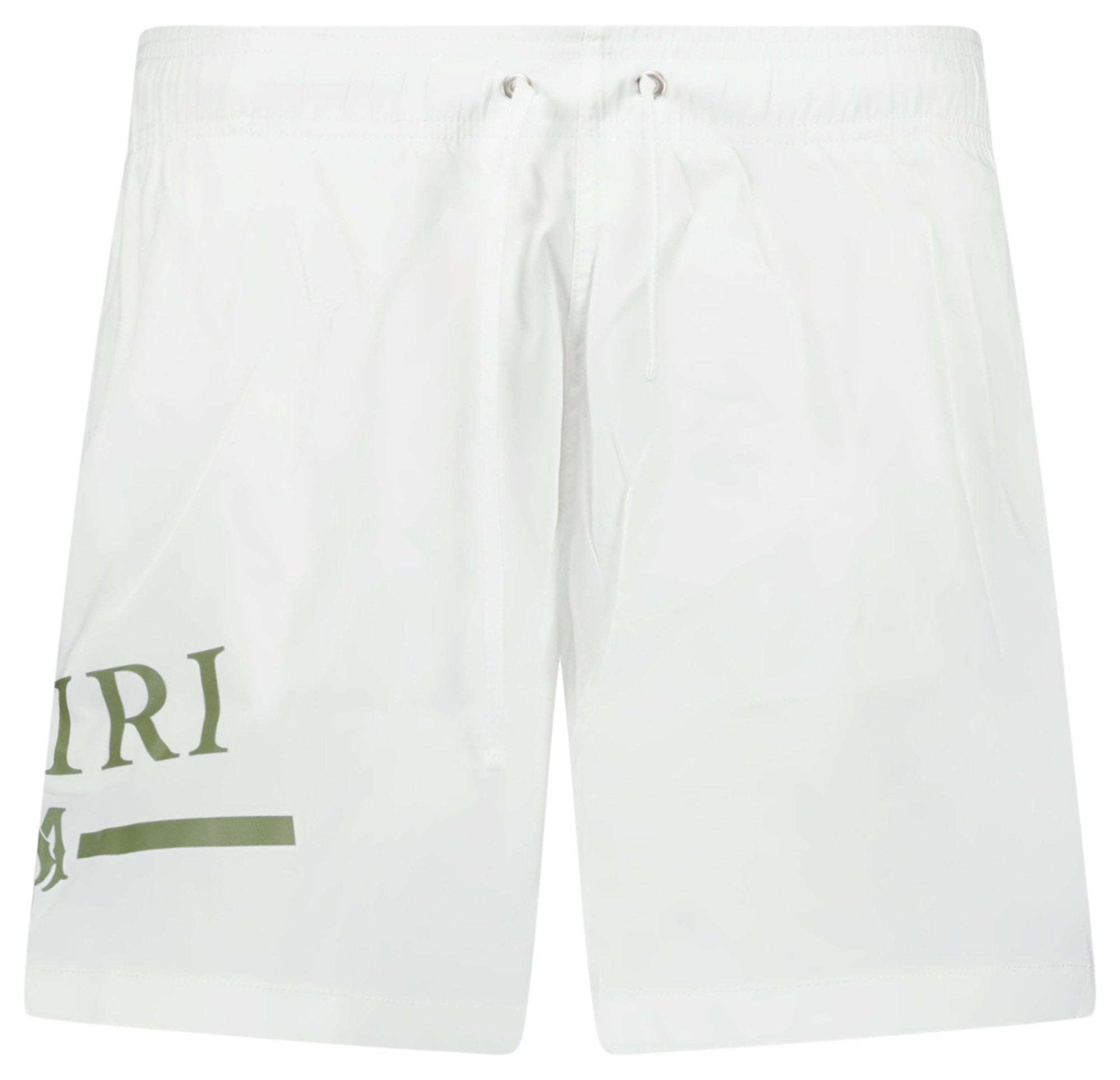 Amiri Ma Bar Green Logo Drawstring Swim Shorts White