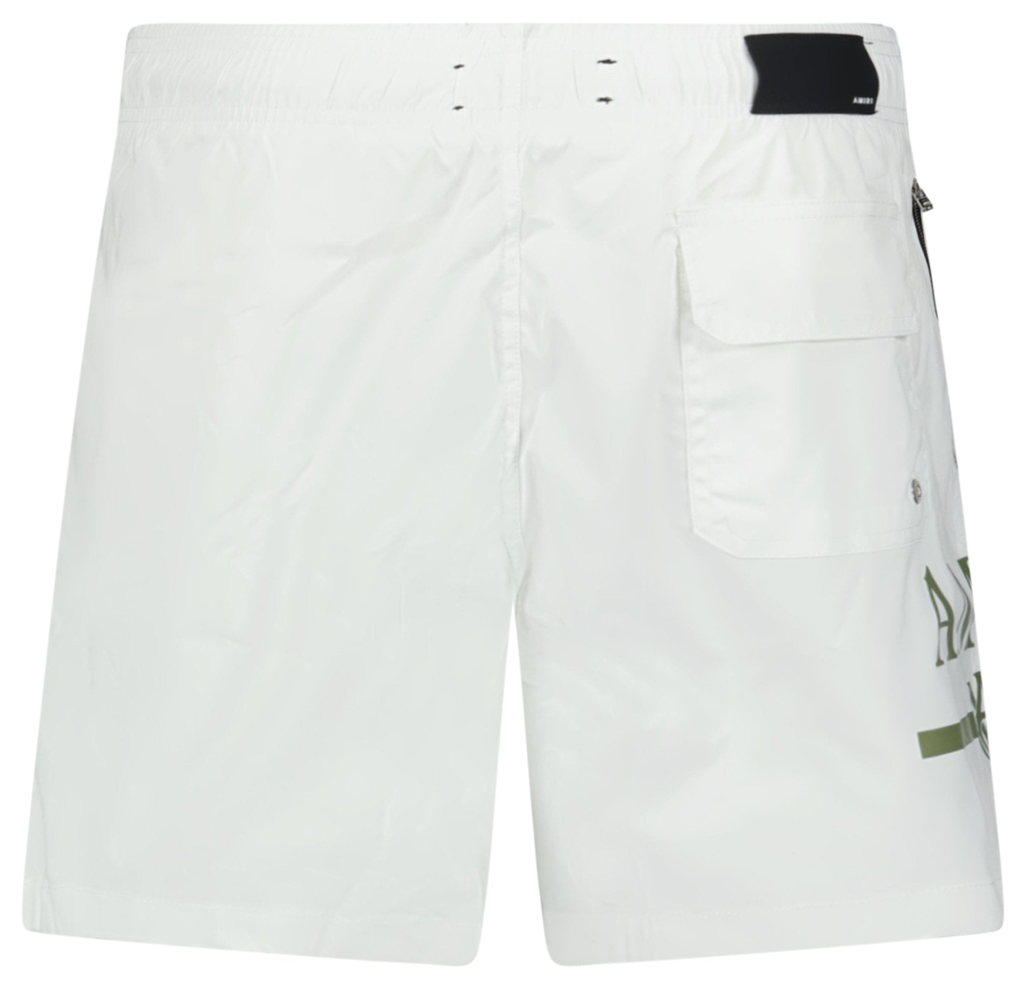 Amiri Ma Bar Green Logo Drawstring Swim Shorts White