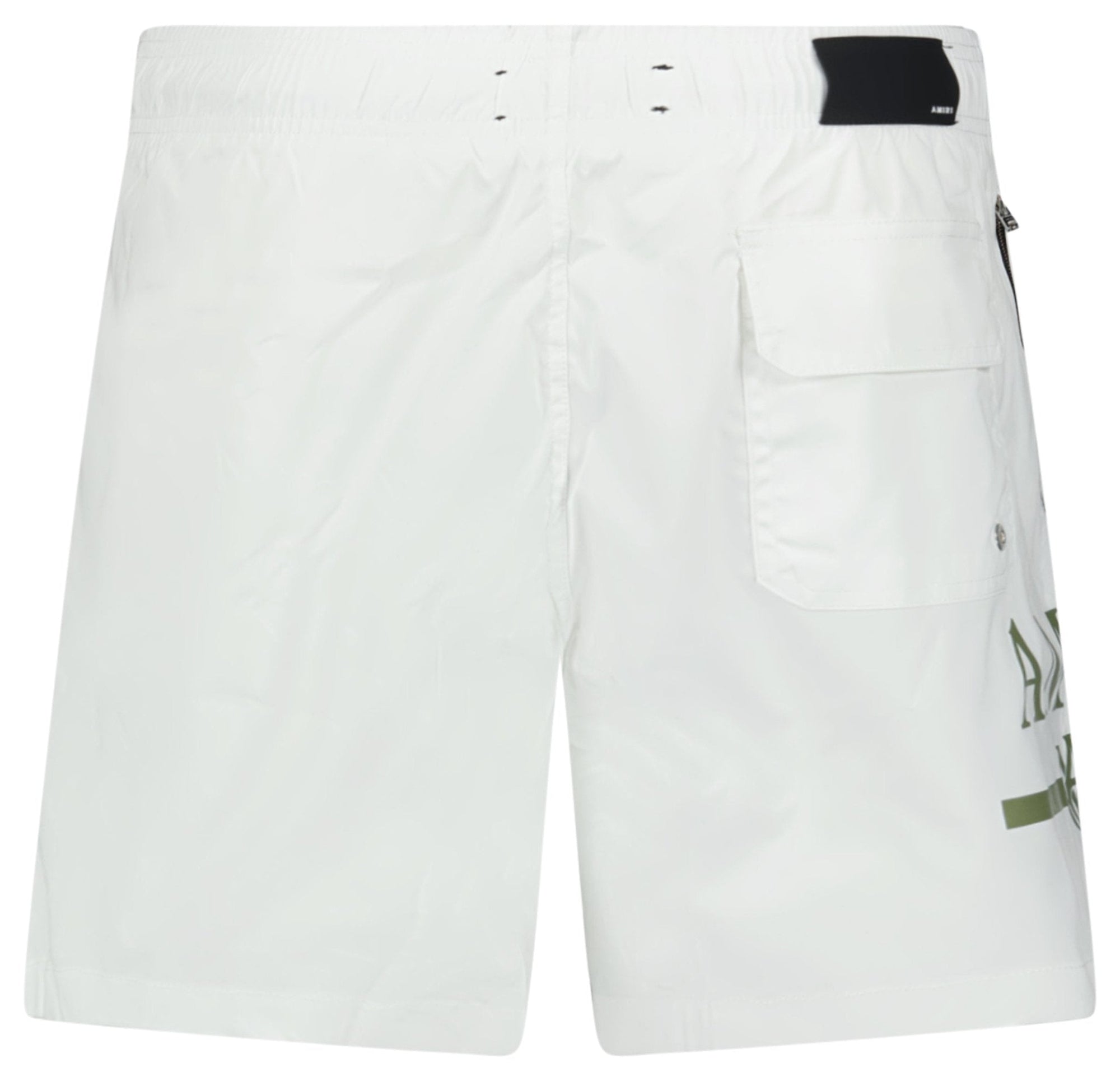 Amiri Ma Bar Green Logo Drawstring Swim Shorts White