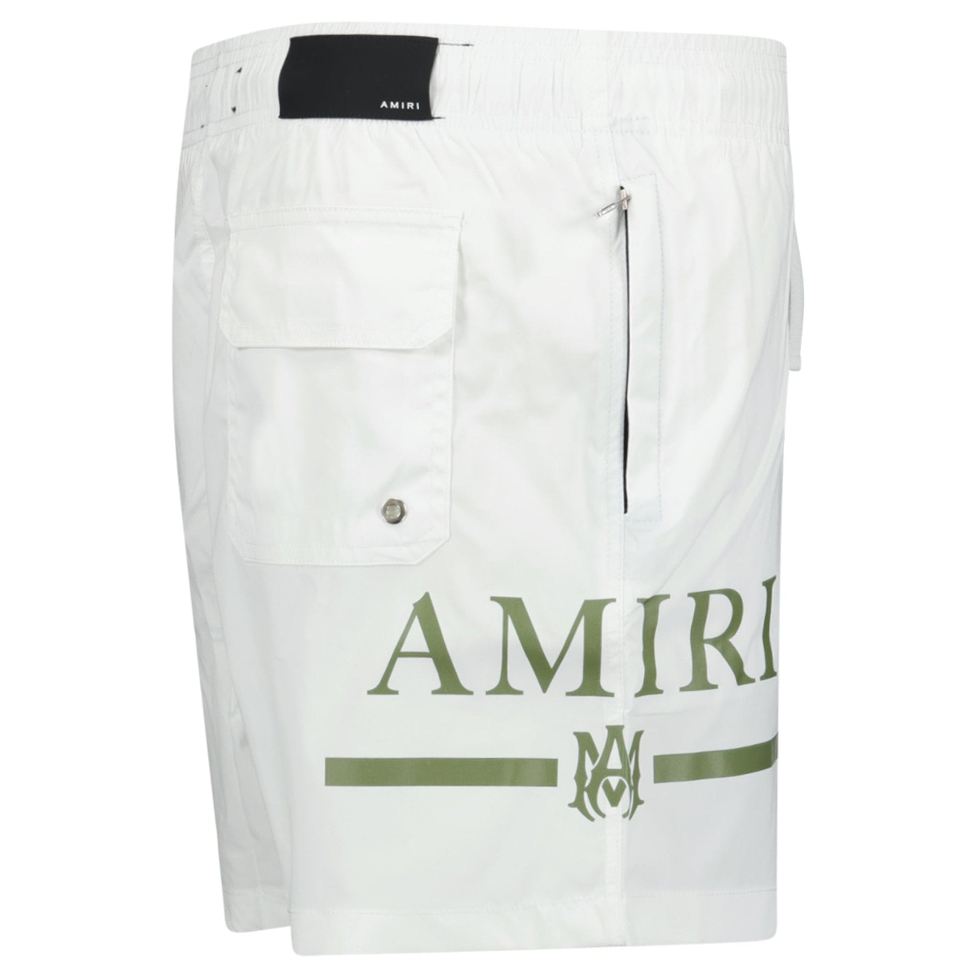 Amiri Ma Bar Green Logo Drawstring Swim Shorts White