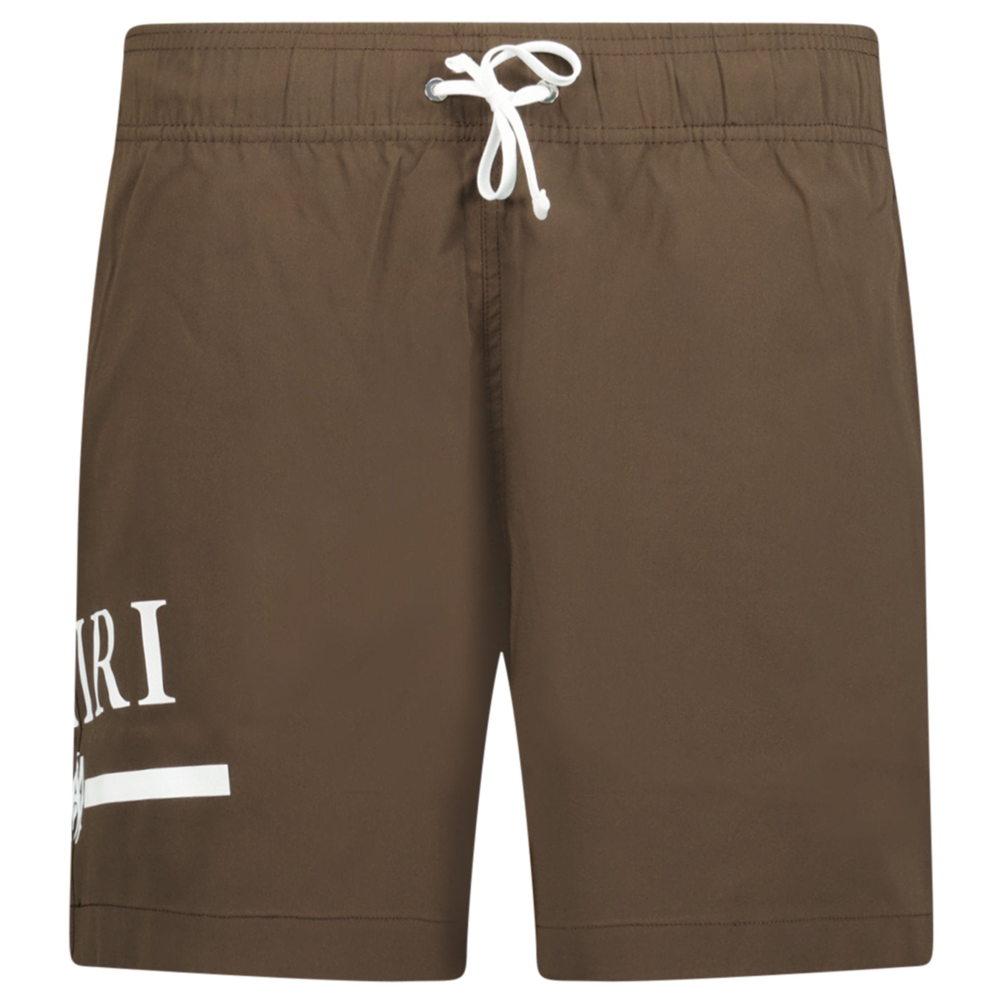Amiri Ma Bar White Logo Drawstring Swim Shorts Brown