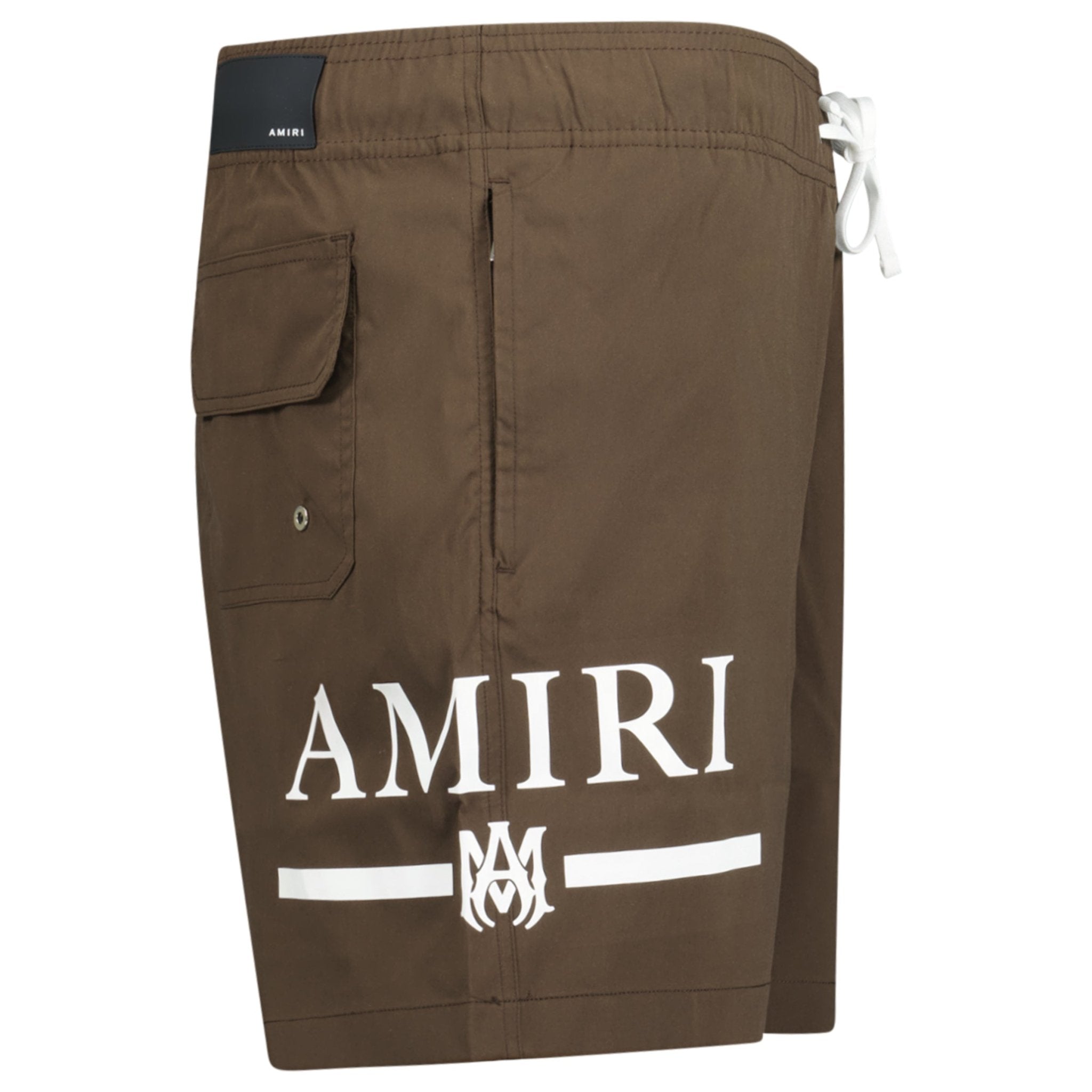 Amiri Ma Bar White Logo Drawstring Swim Shorts Brown