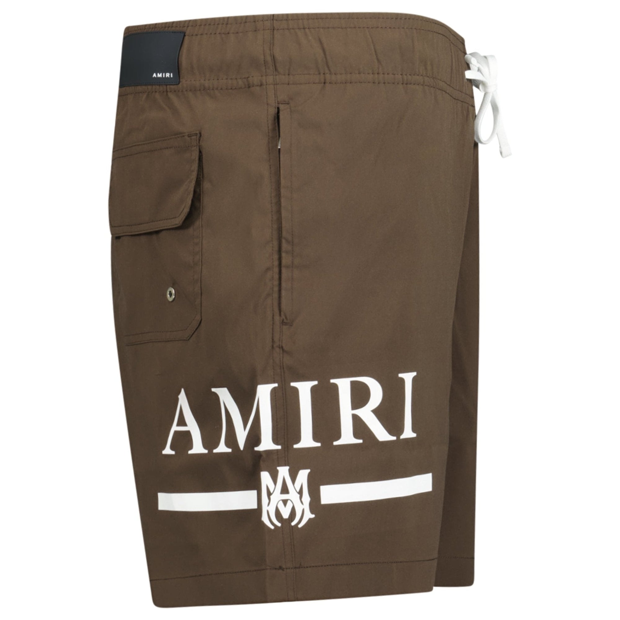 Amiri Ma Bar White Logo Drawstring Swim Shorts Brown