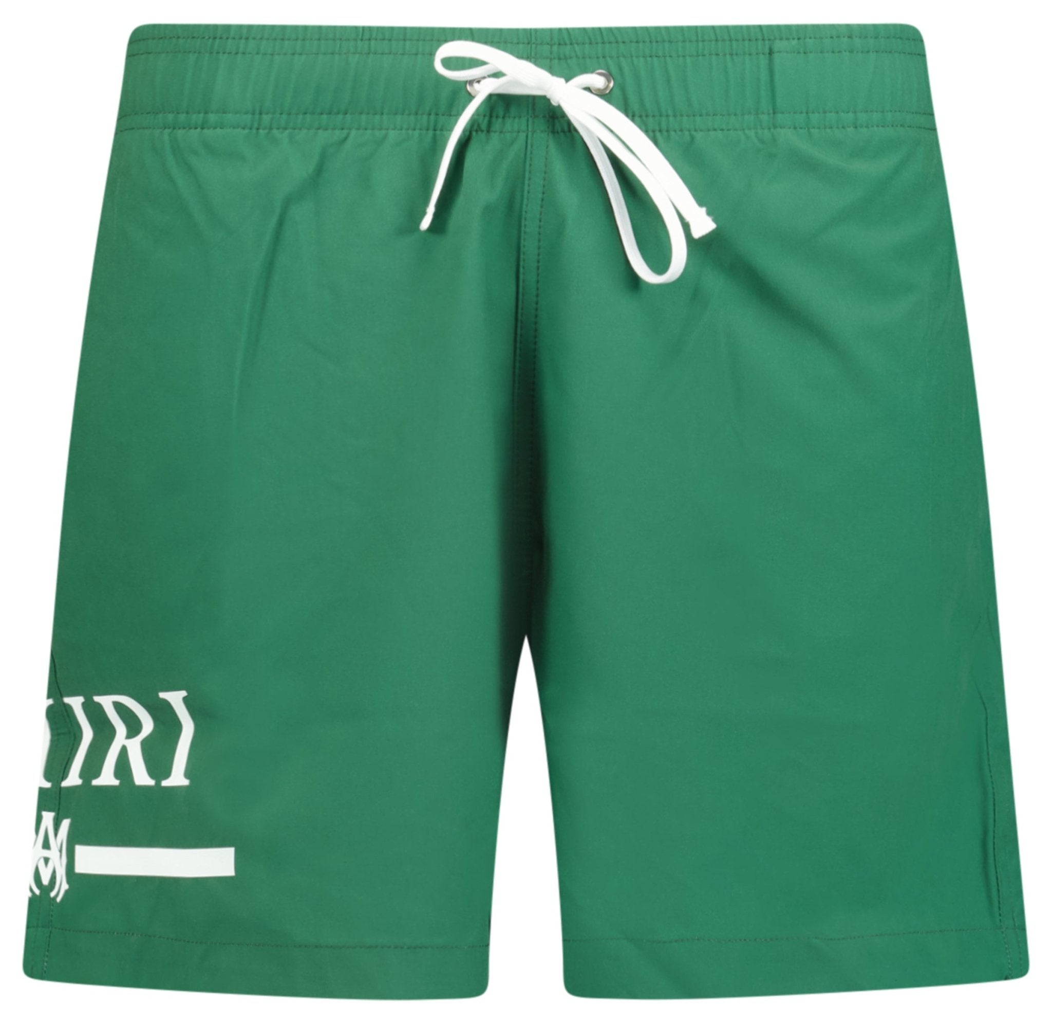 Amiri Ma Bar White Logo Drawstring Swim Shorts Military Green