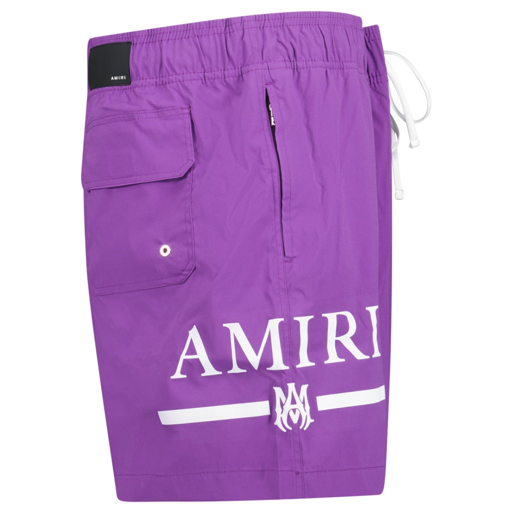 Amiri Ma Bar White Logo Drawstring Swim Shorts Purple