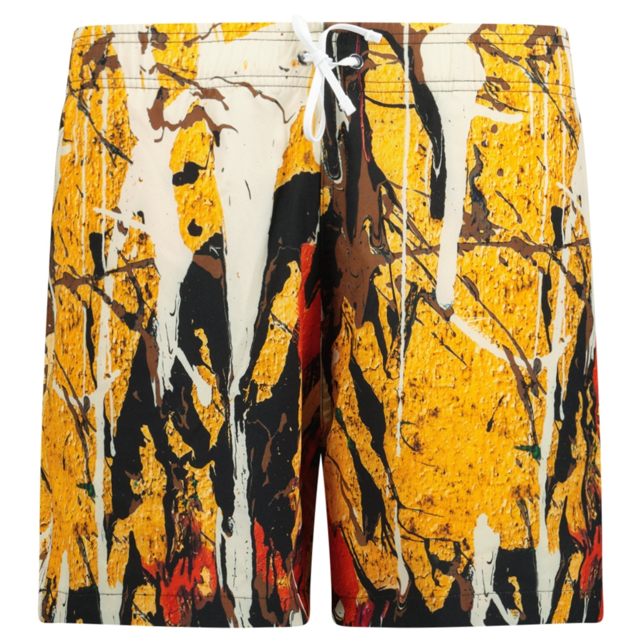 Amiri Paint Drip Drawstring Swim Shorts Yellow