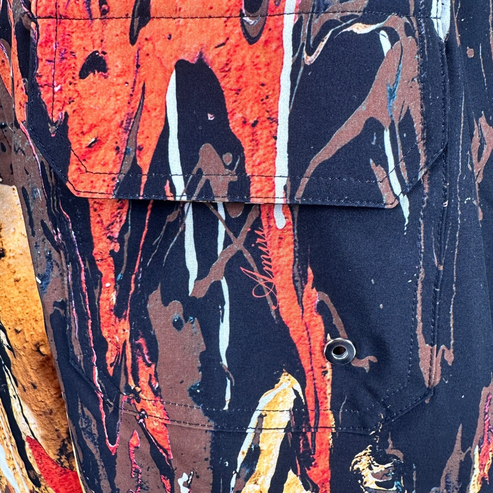 Amiri Paint Drip Drawstring Swim Shorts Yellow