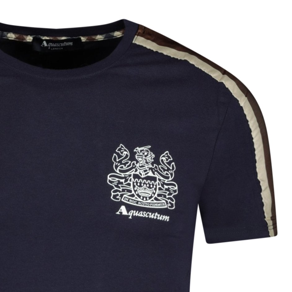 Aquascutum Check Stripe T-Shirt Navy