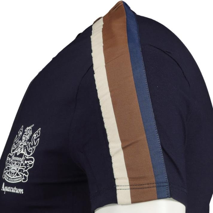 Aquascutum Check Stripe T-Shirt Navy