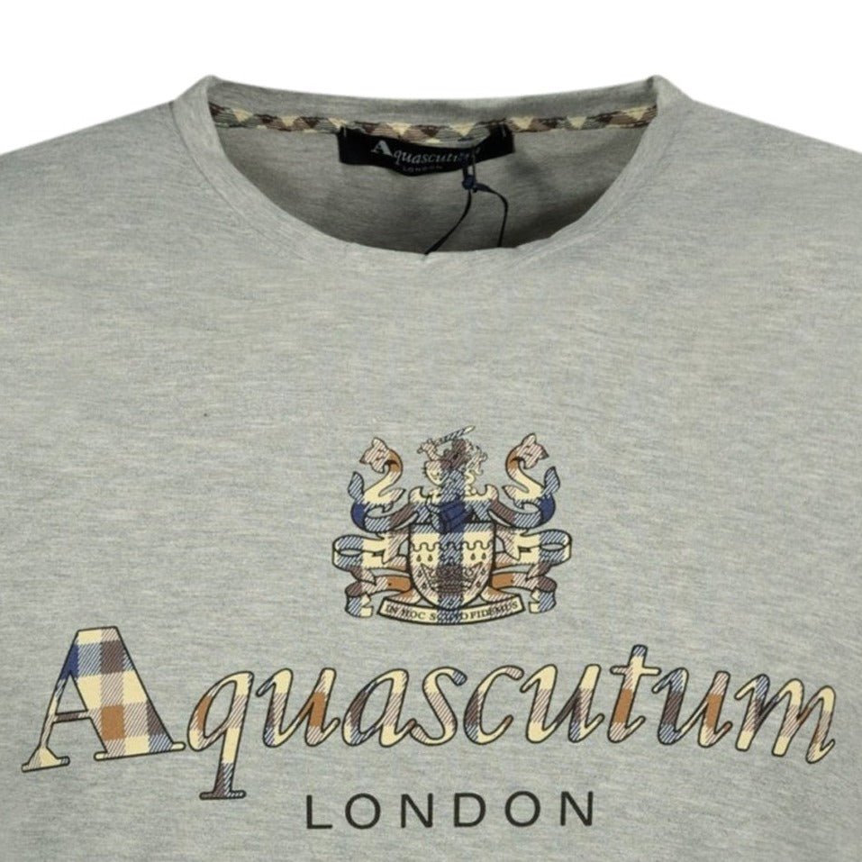 Aquascutum Chest Check Logo T-Shirt Grey