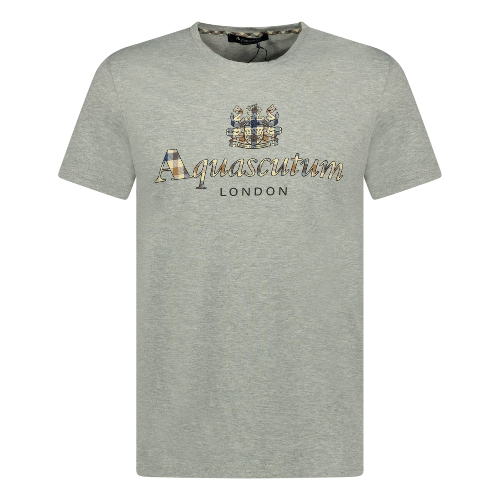 Aquascutum Chest Check Logo T-Shirt Grey