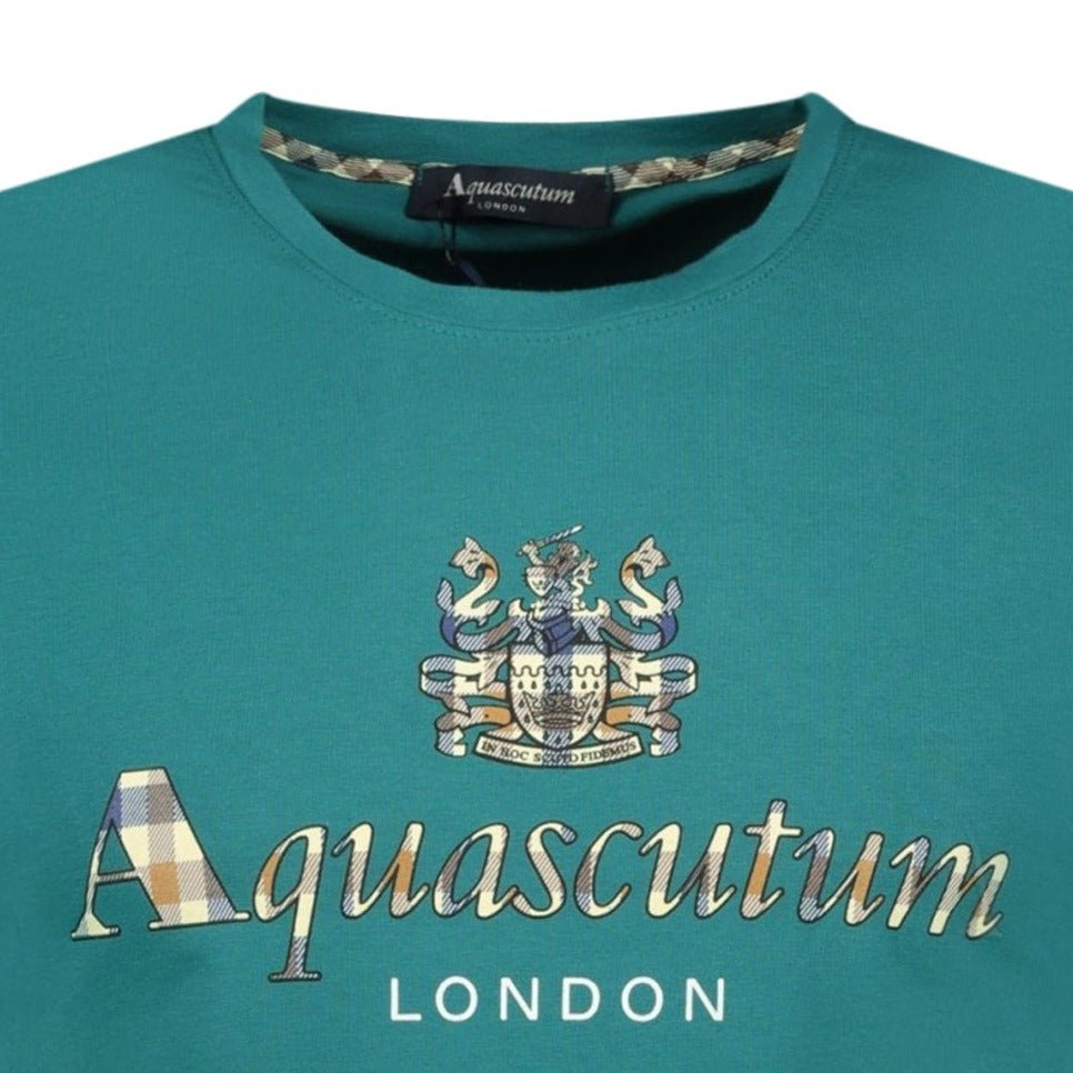 Aquascutum Chest Check Logo T-Shirt Teal