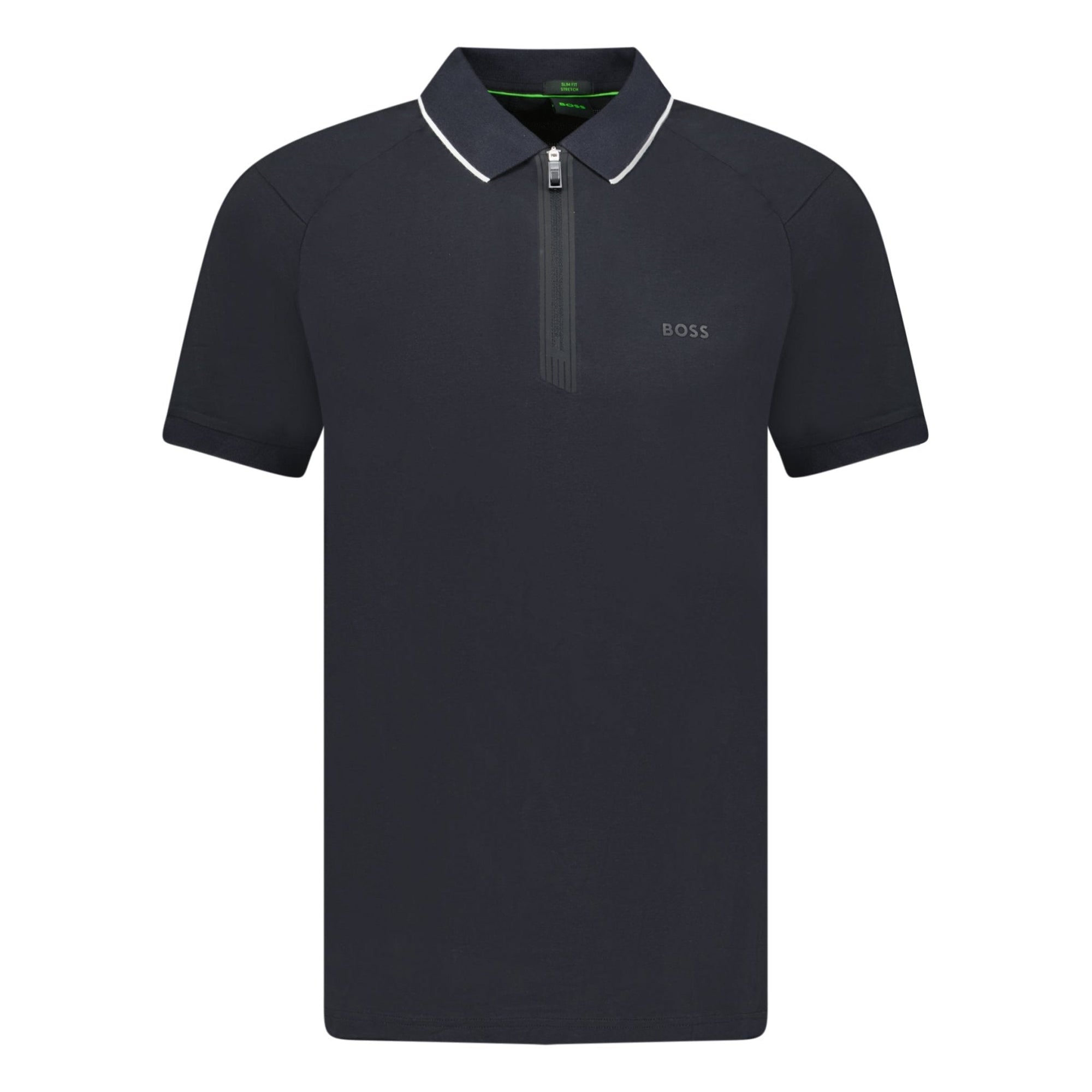 Hugo Boss Stretch Slim-Fit Polo Shirt Zip Placket Black