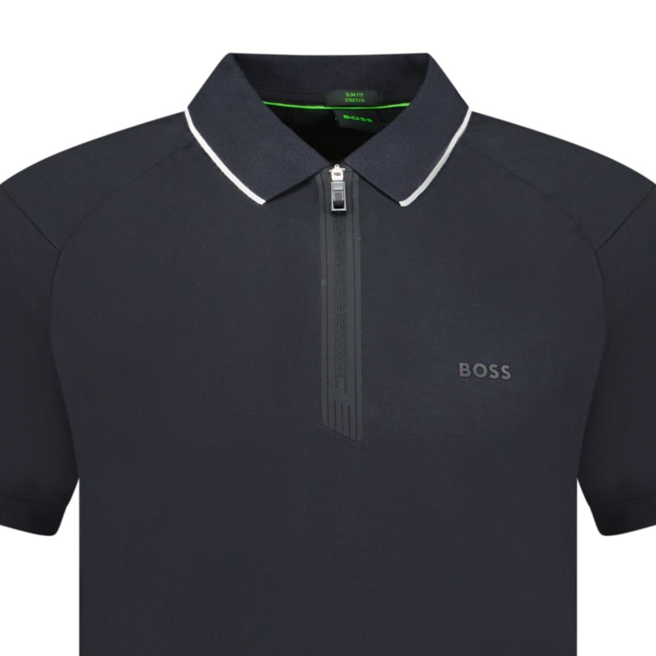 Hugo Boss Stretch Slim-Fit Polo Shirt Zip Placket Black