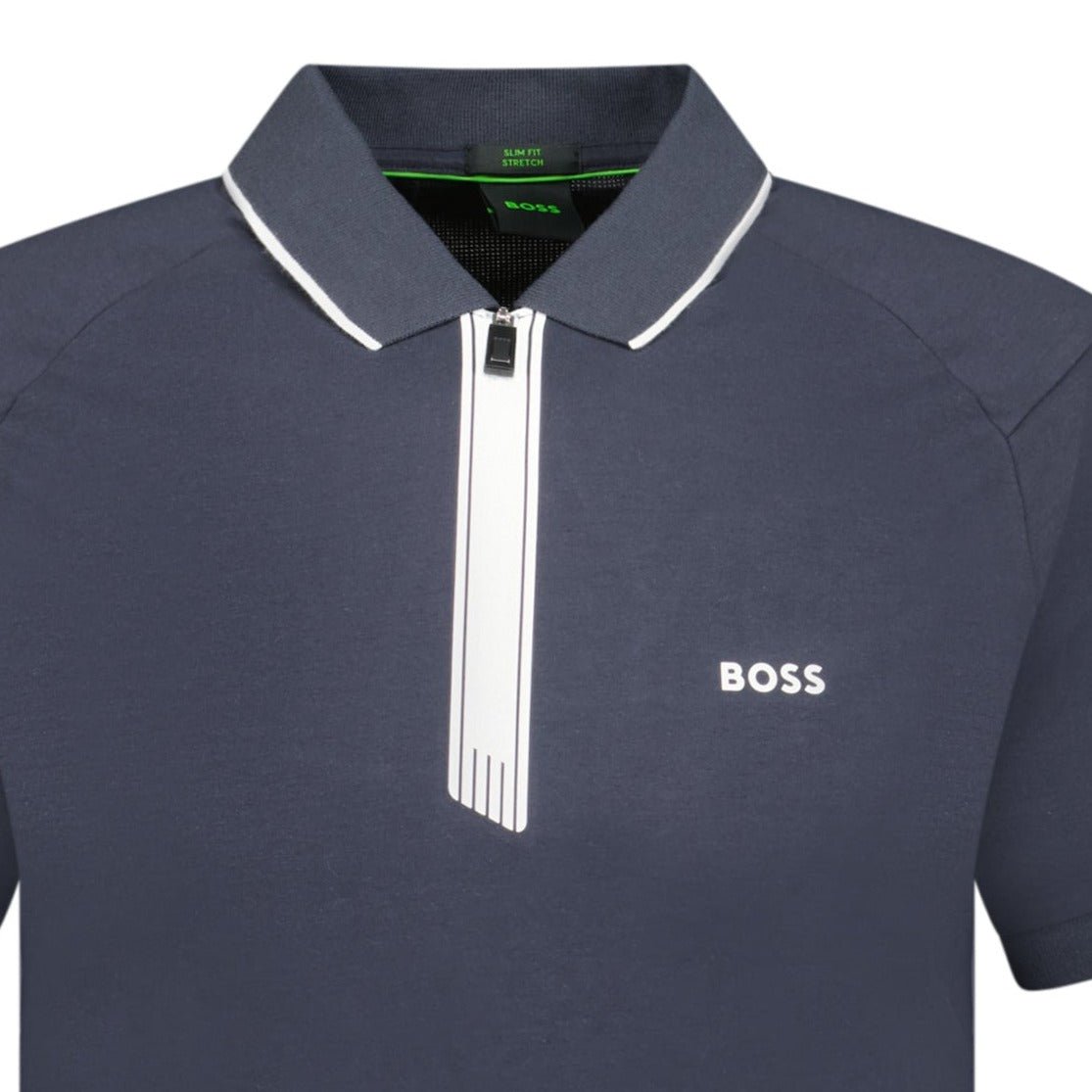 Hugo Boss Stretch Slim-Fit Polo Shirt Zip Placket Navy