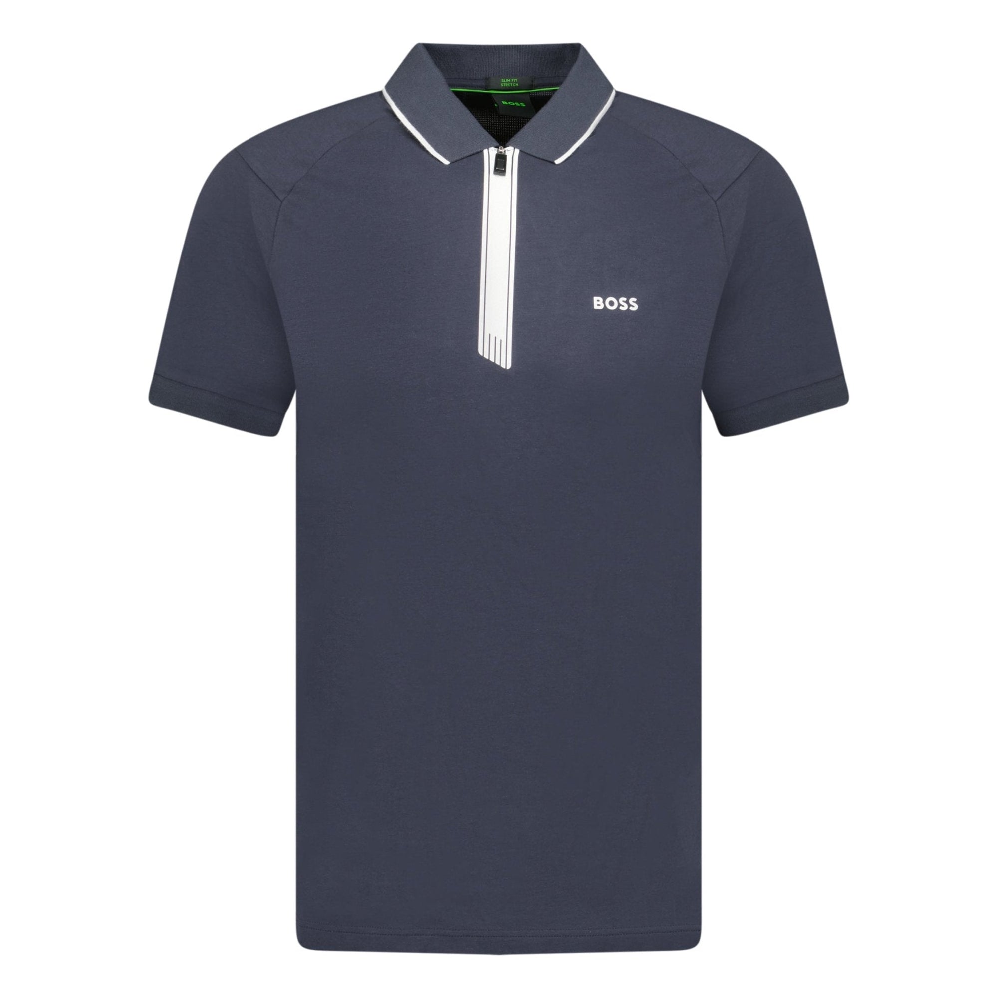 Hugo Boss Stretch Slim-Fit Polo Shirt Zip Placket Navy