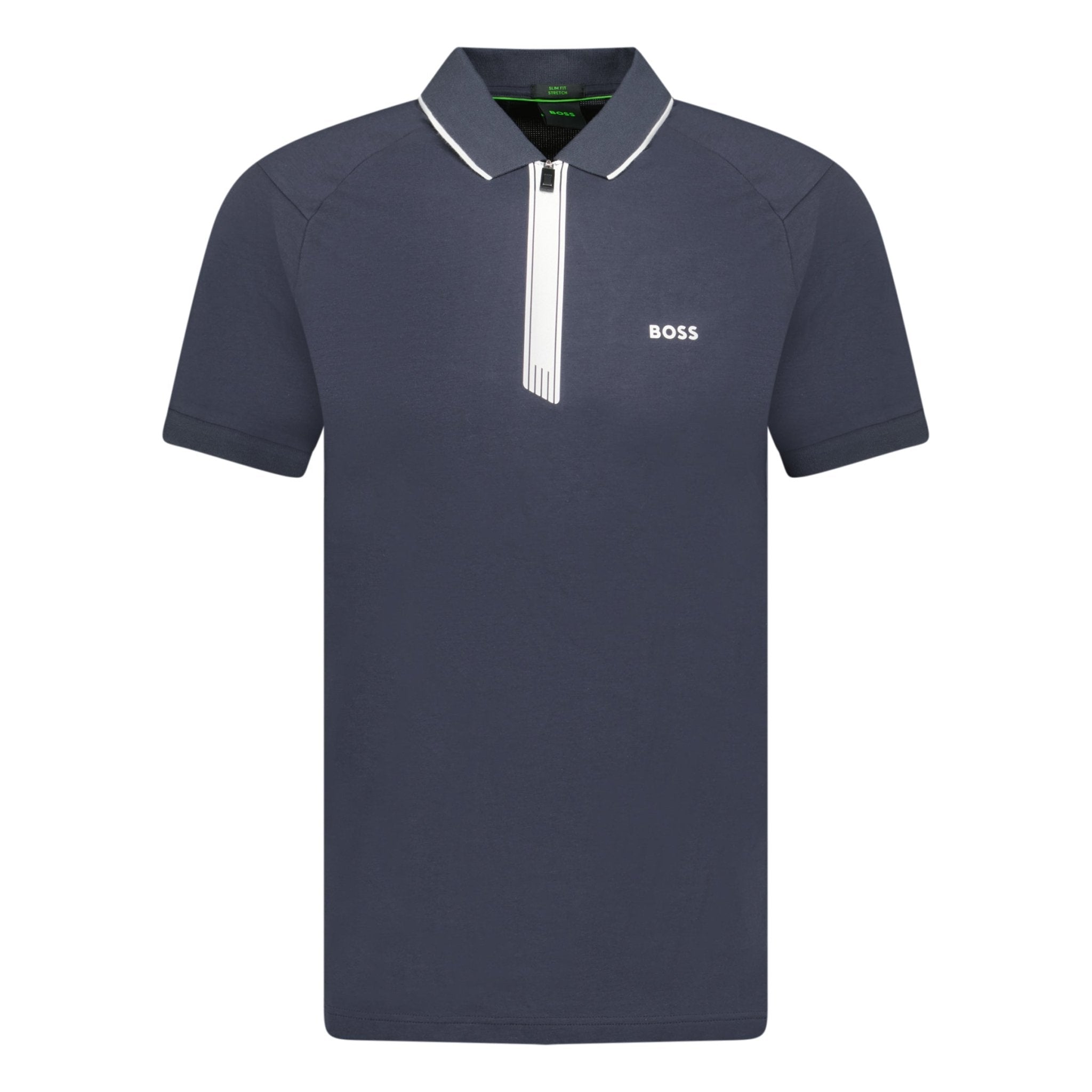 Hugo Boss Stretch Slim-Fit Polo Shirt Zip Placket Navy