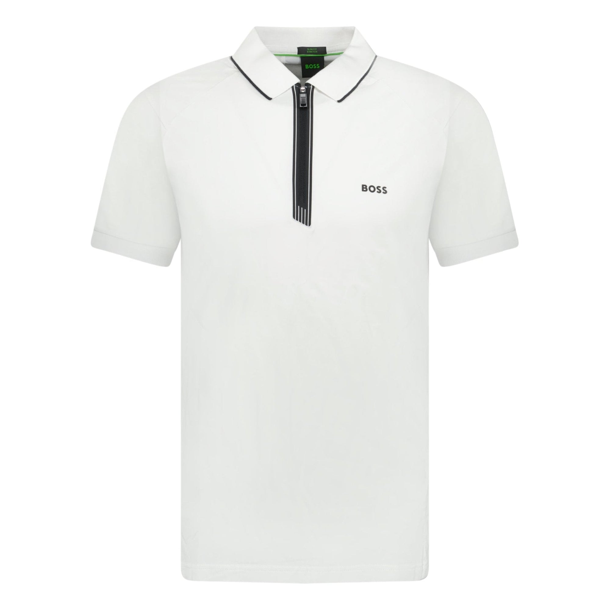 Hugo Boss Stretch Slim-Fit Polo Shirt Zip Placket White