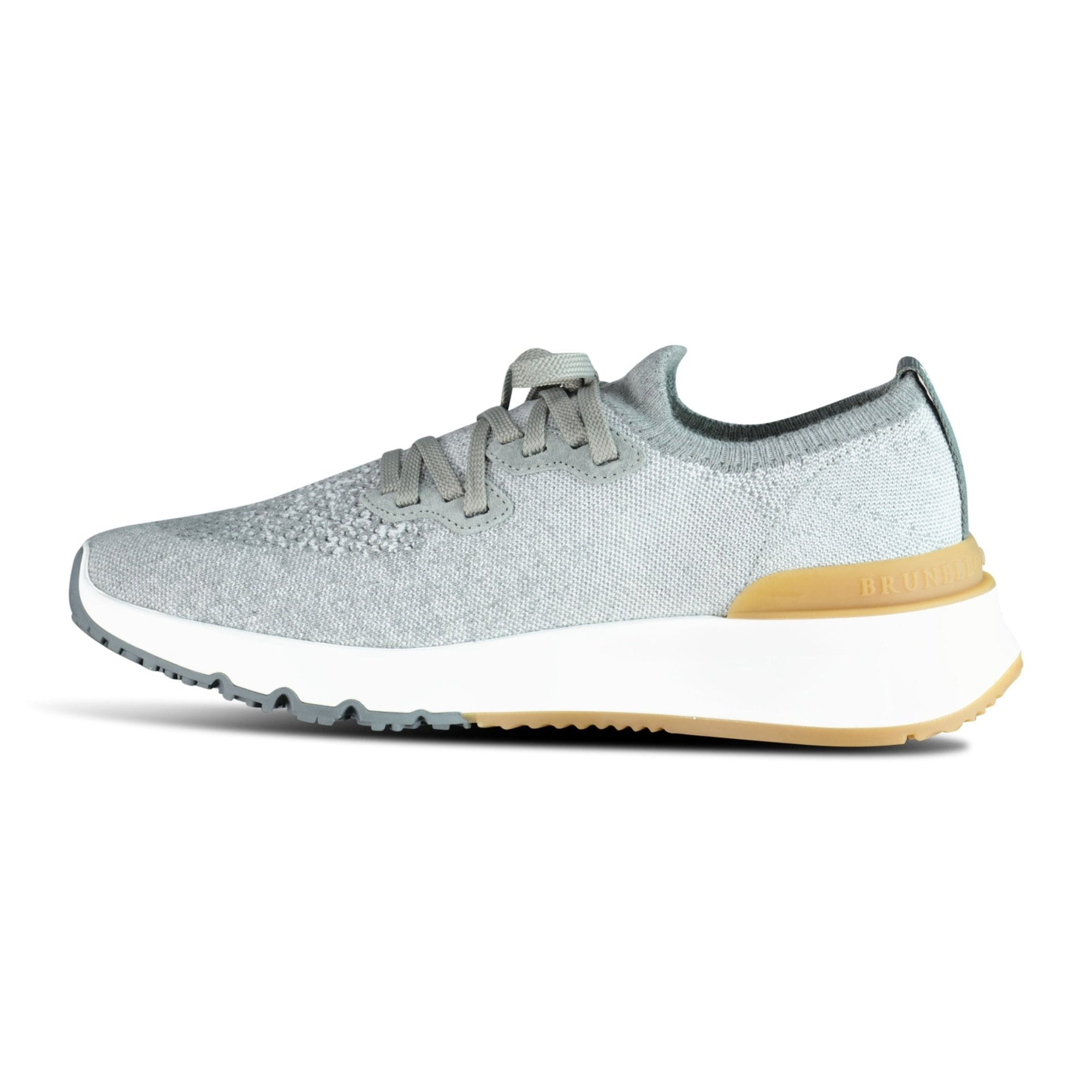 Brunello Cucinelli Knitted Lace Up Trainers Grey