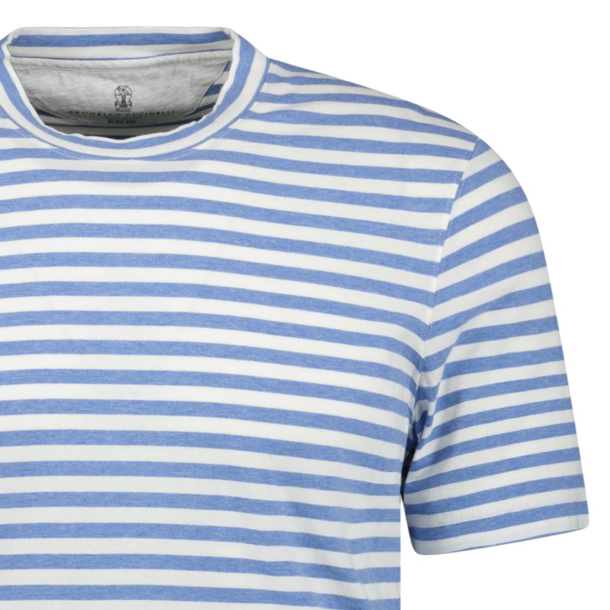 Brunello Cucinelli Stripe Crew Neck Slim Fit T-Shirt White & Blue