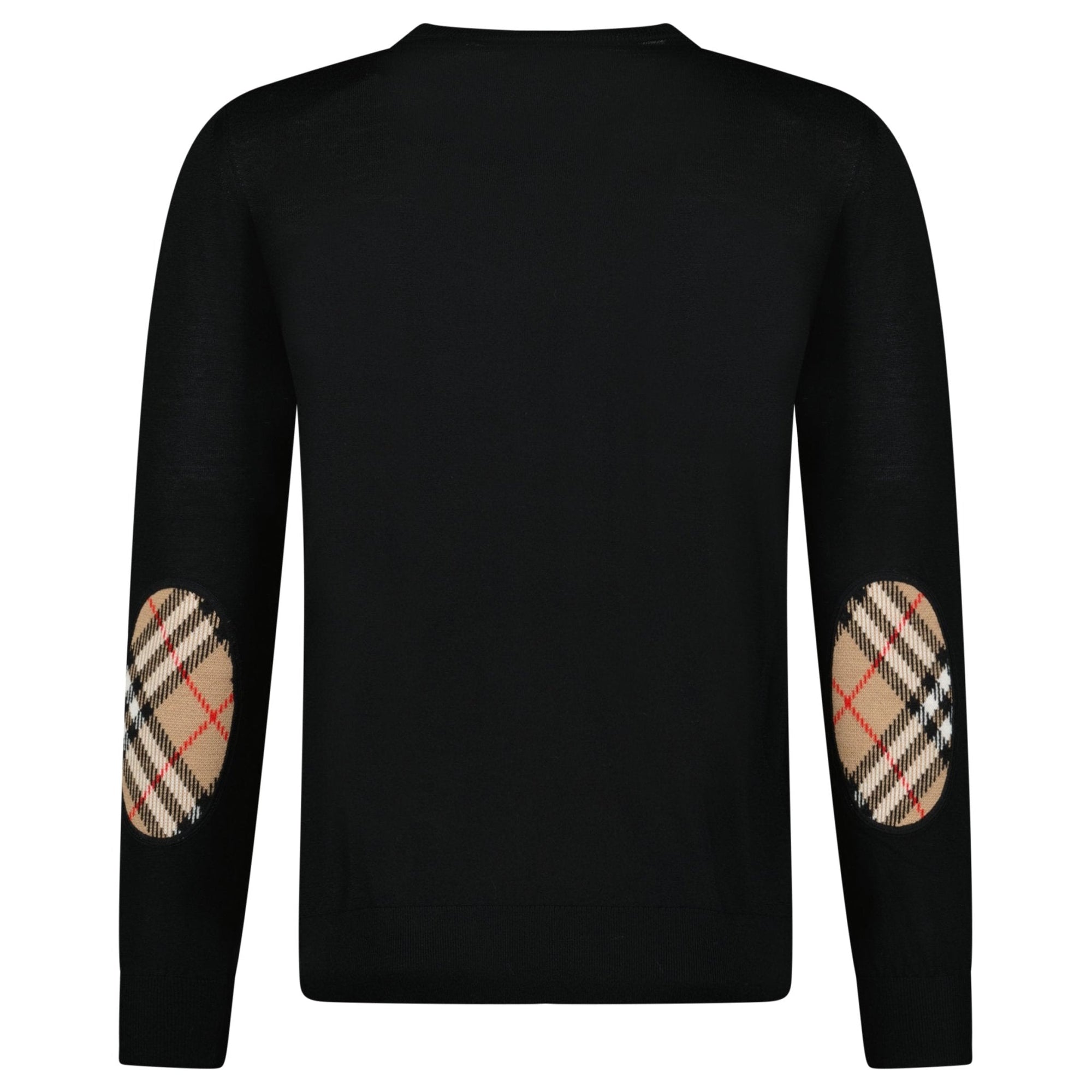 Burberry 'Bempton' Embroidery Check Elbow Wool Jumper Black