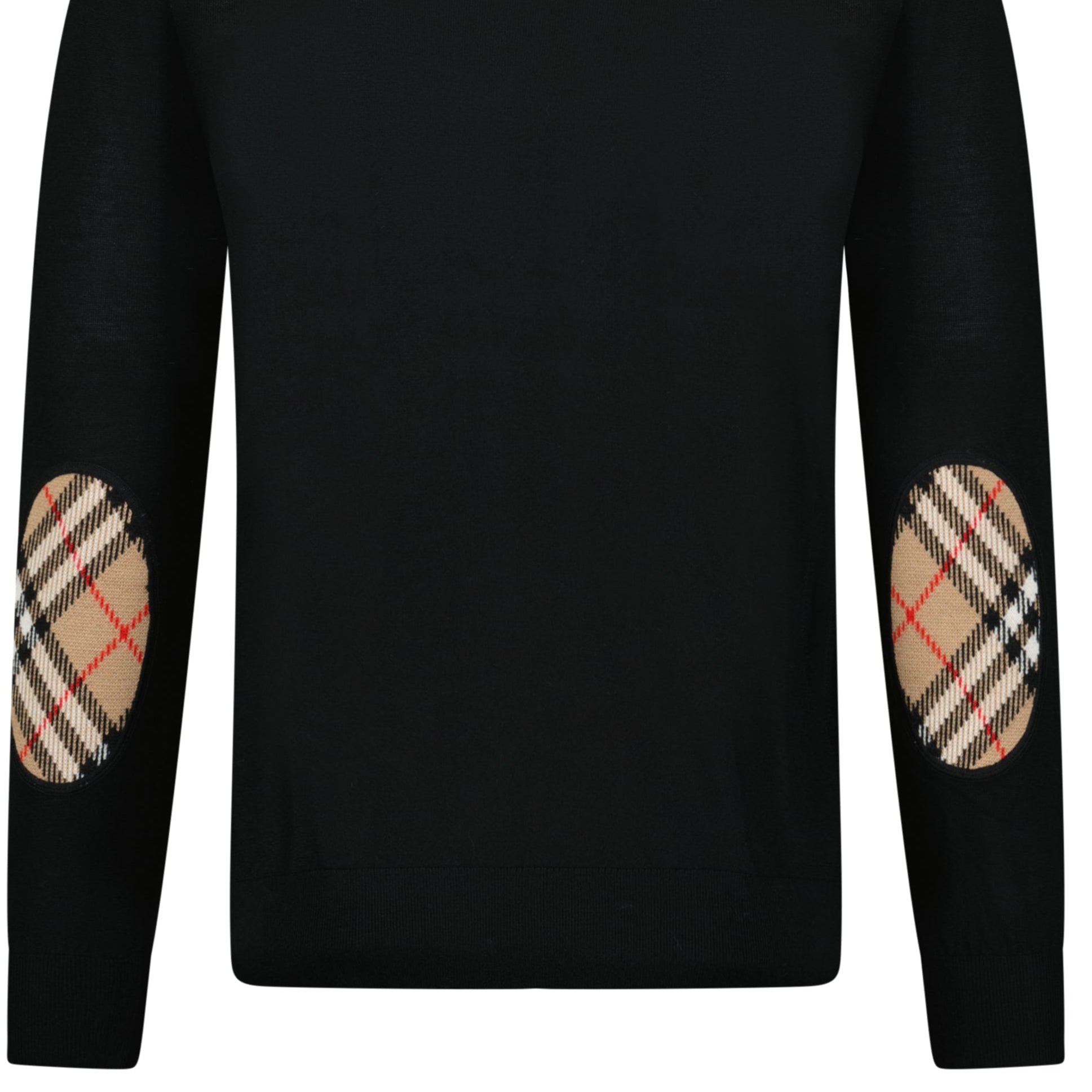 Burberry 'Bempton' Embroidery Check Elbow Wool Jumper Black