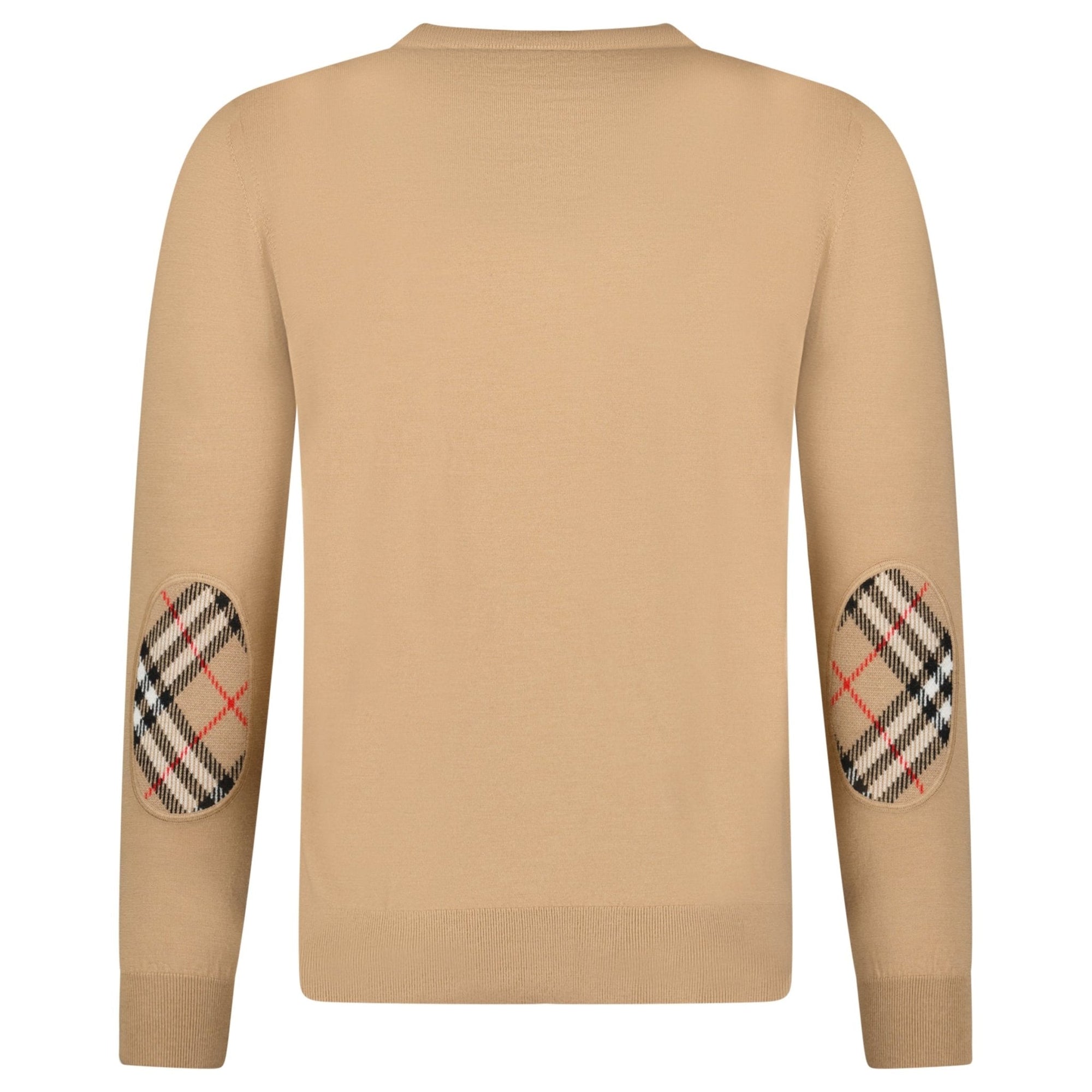 Burberry 'Bempton' Embroidery Check Elbow Wool Jumper Camel