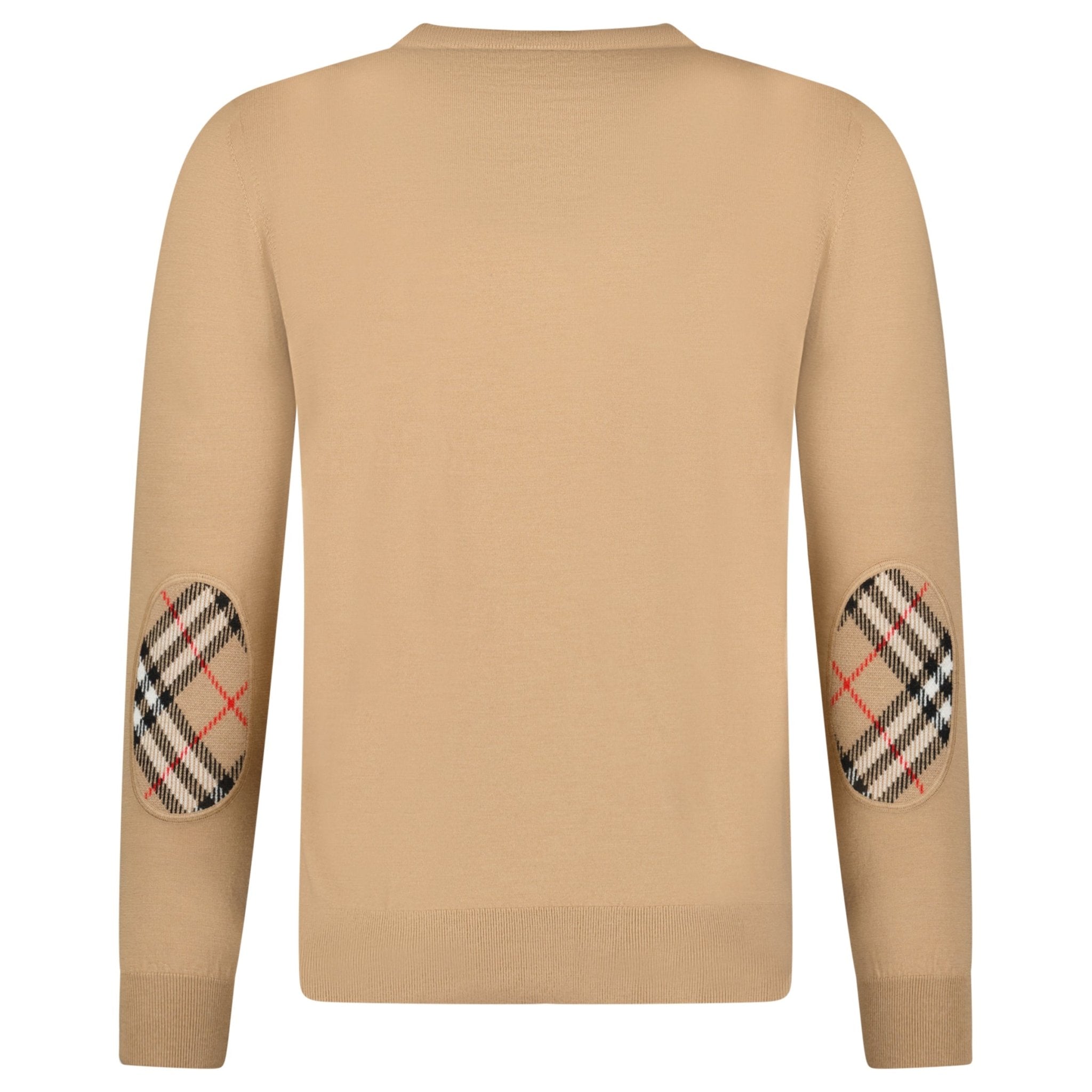 Burberry 'Bempton' Embroidery Check Elbow Wool Jumper Camel