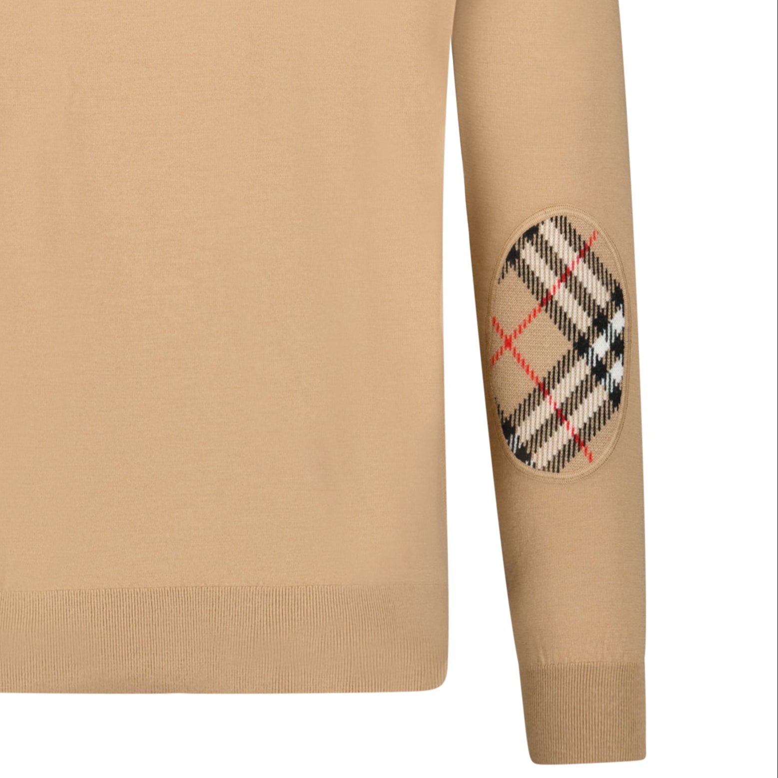 Burberry 'Bempton' Embroidery Check Elbow Wool Jumper Camel