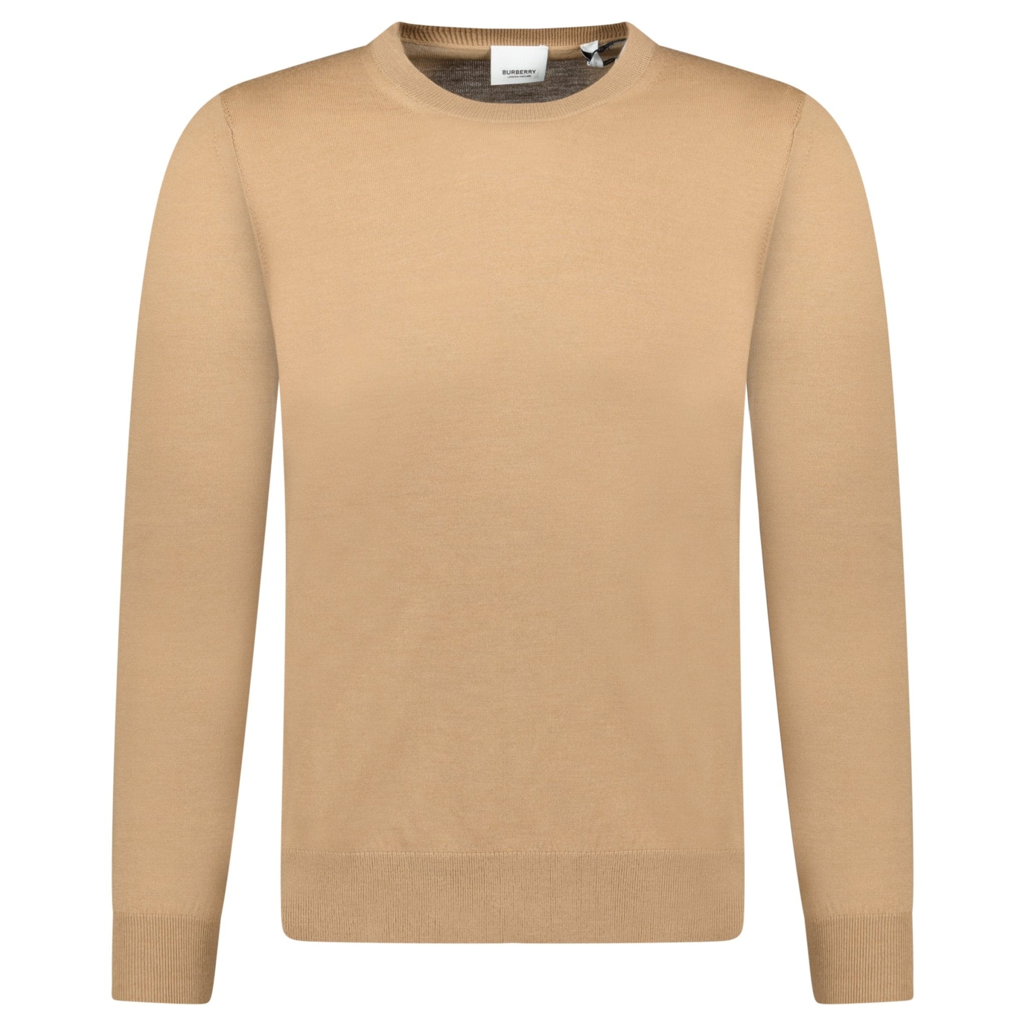 Burberry 'Bempton' Embroidery Check Elbow Wool Jumper Camel