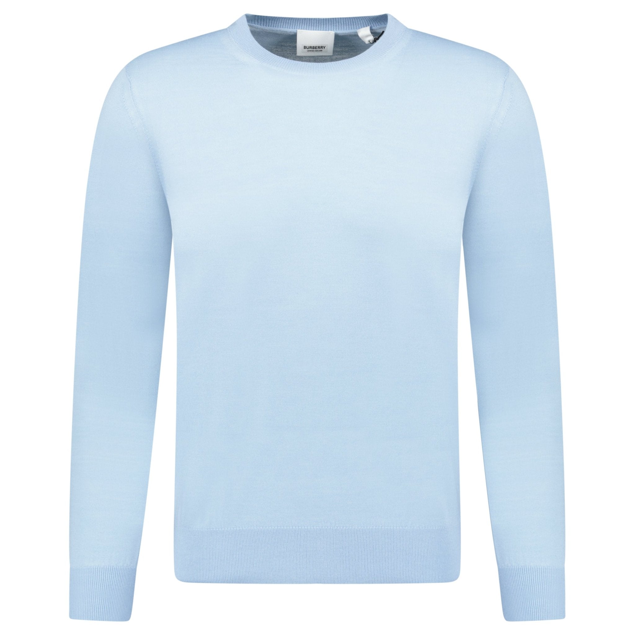 Burberry 'Bempton' Embroidery Check Elbow Wool Jumper Pale Blue