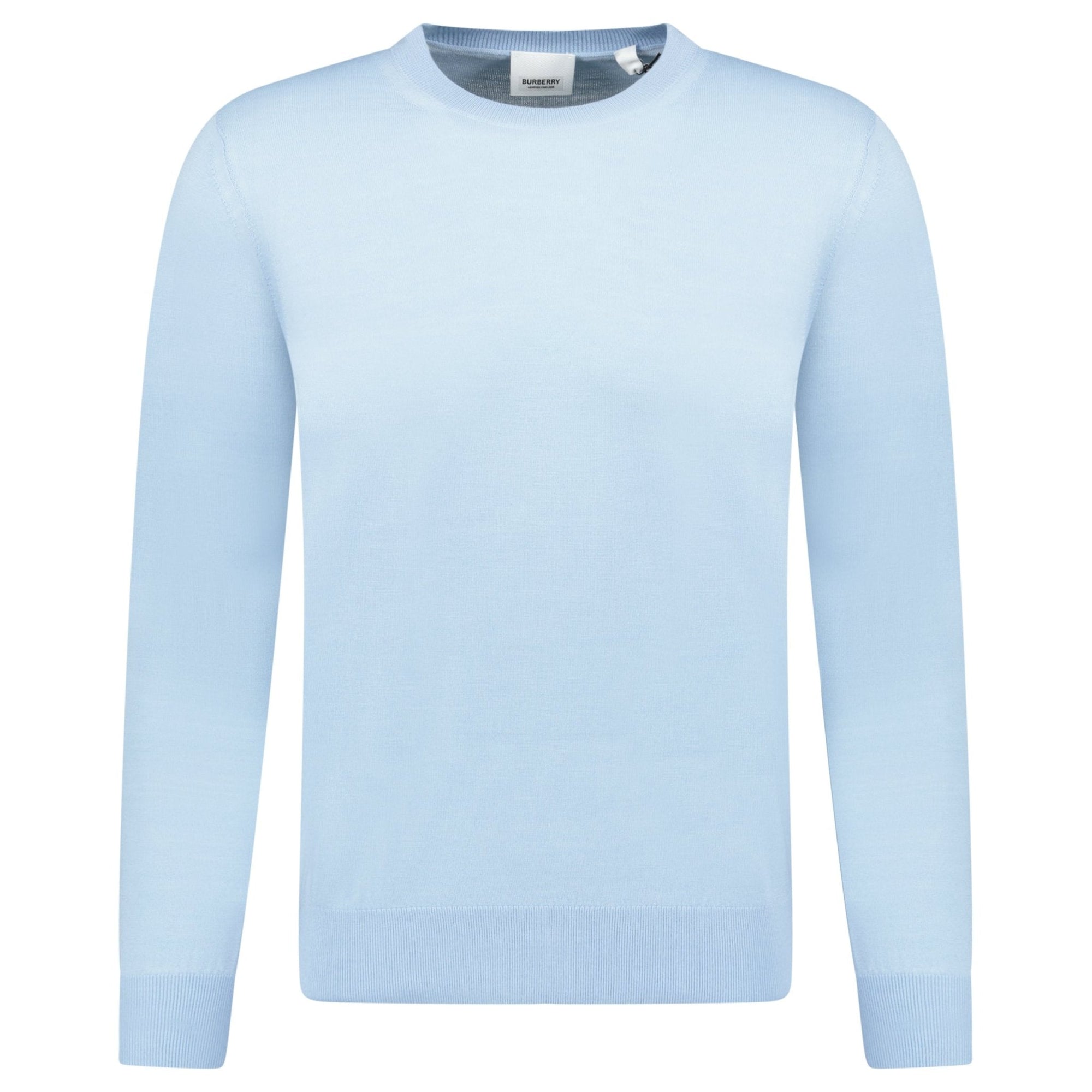 Burberry 'Bempton' Embroidery Check Elbow Wool Jumper Pale Blue