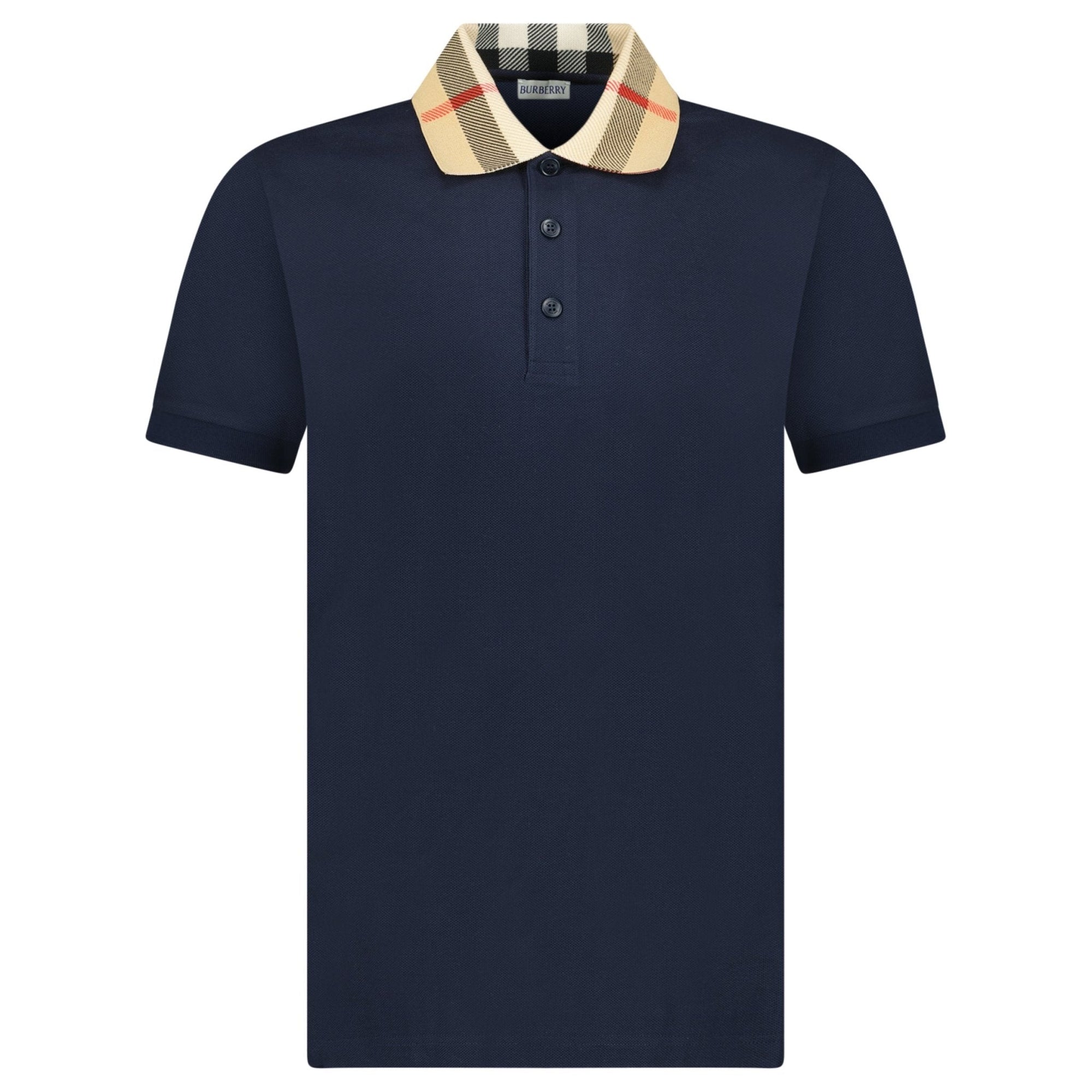 Burberry 'Cody' Check Short Sleeve Polo Shirt in Smoked Navy