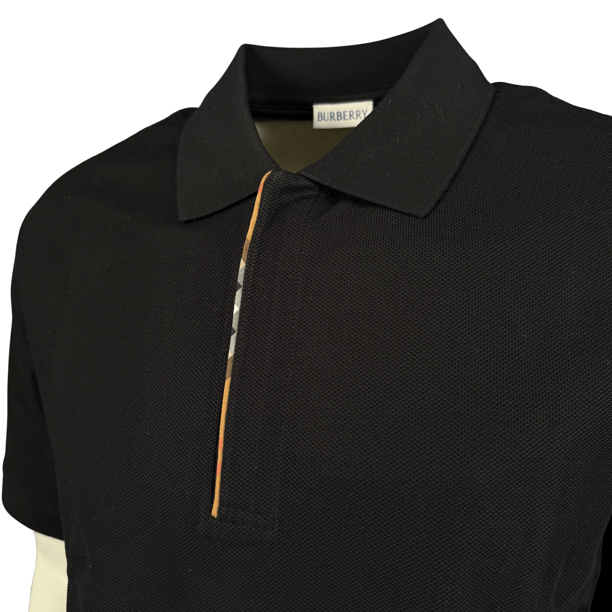 Burberry 'Hartford' Check Placket Zip Polo Black
