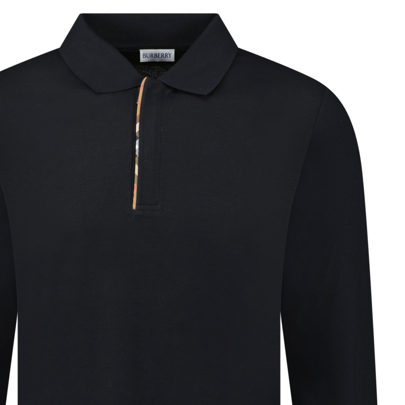 Burberry 'Hartford' Long Sleeve Check Placket Zip Polo Black