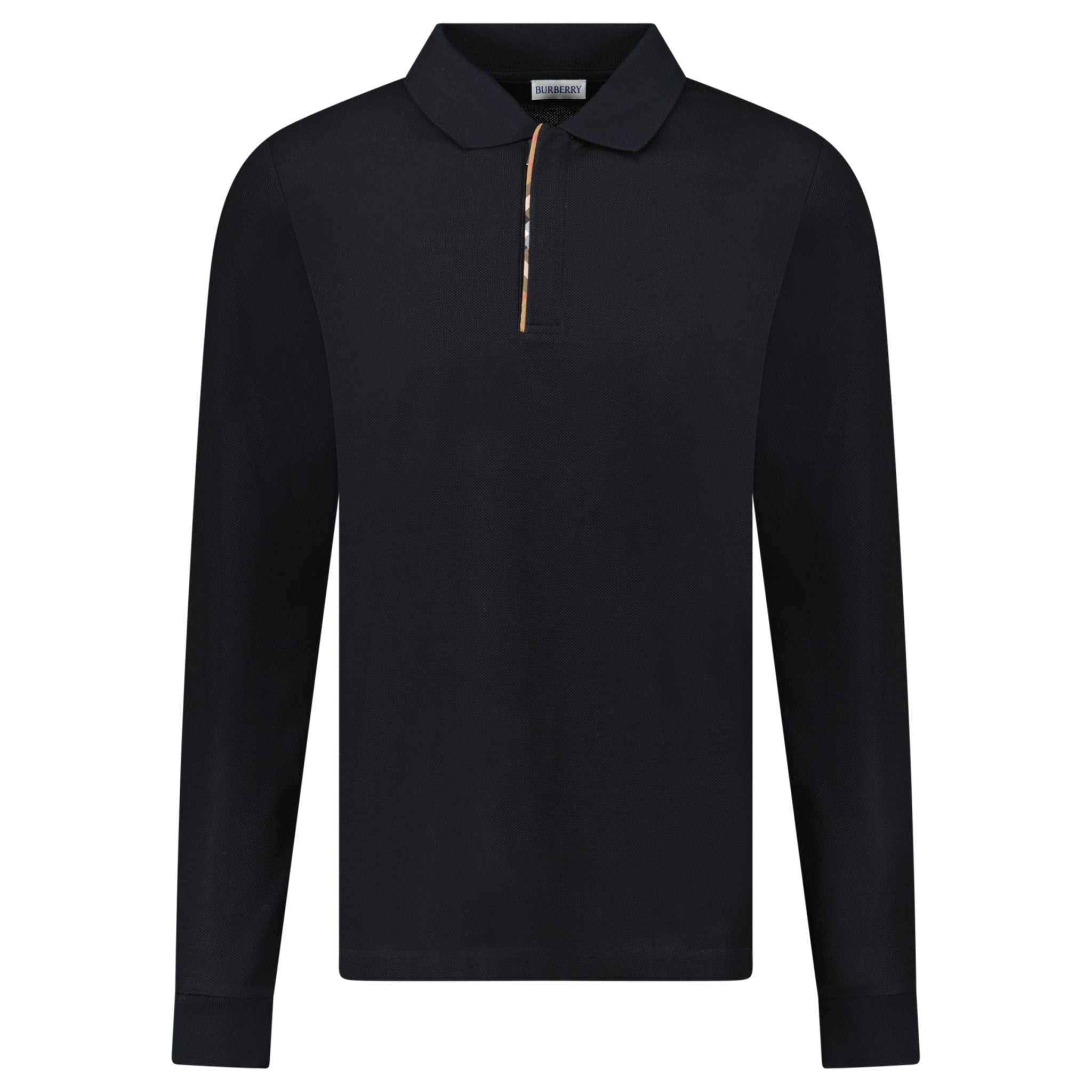 Burberry 'Hartford' Long Sleeve Check Placket Zip Polo Black