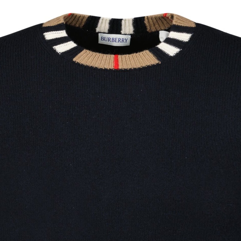 Burberry 'Noland' Knitted Wool/ Cashmere Jumper Check Neck Black