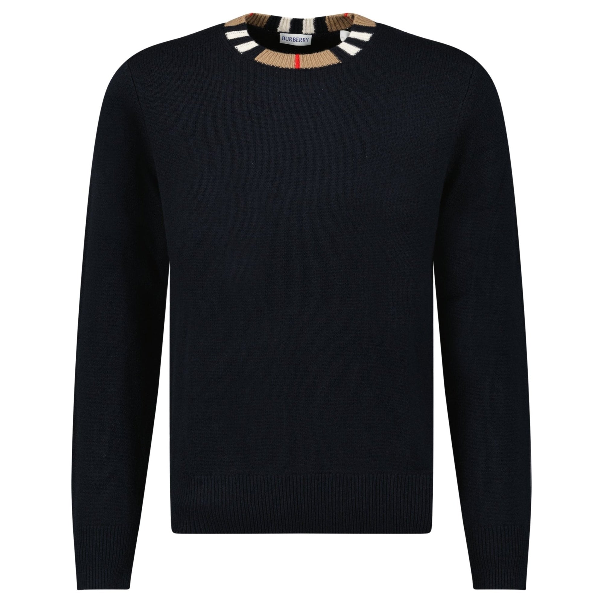 Burberry 'Noland' Knitted Wool/ Cashmere Jumper Check Neck Black