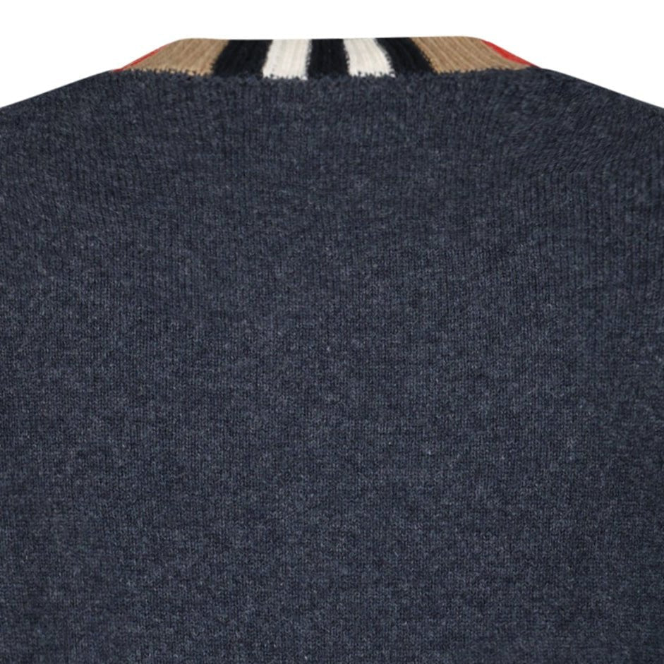 Burberry 'Noland' Knitted Wool/ Cashmere Jumper Check Neck Charcoal Grey