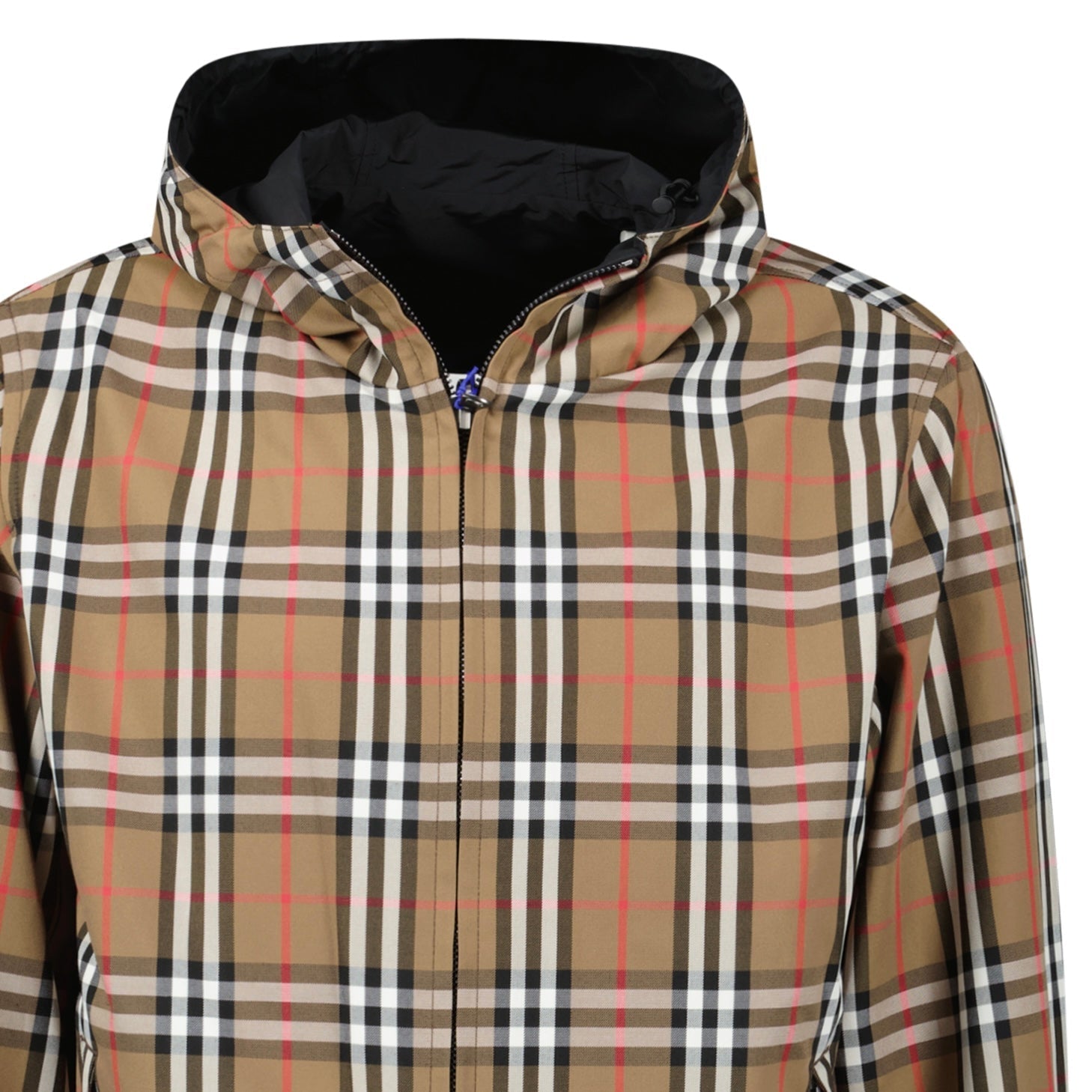 Burberry 'Stanford' Zip-Up Check Reversible Hooded Jacket Black & Check