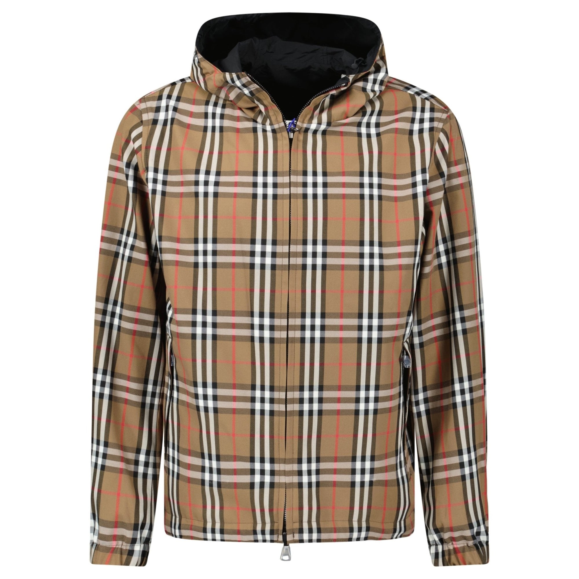Burberry 'Stanford' Zip-Up Check Reversible Hooded Jacket Black & Check