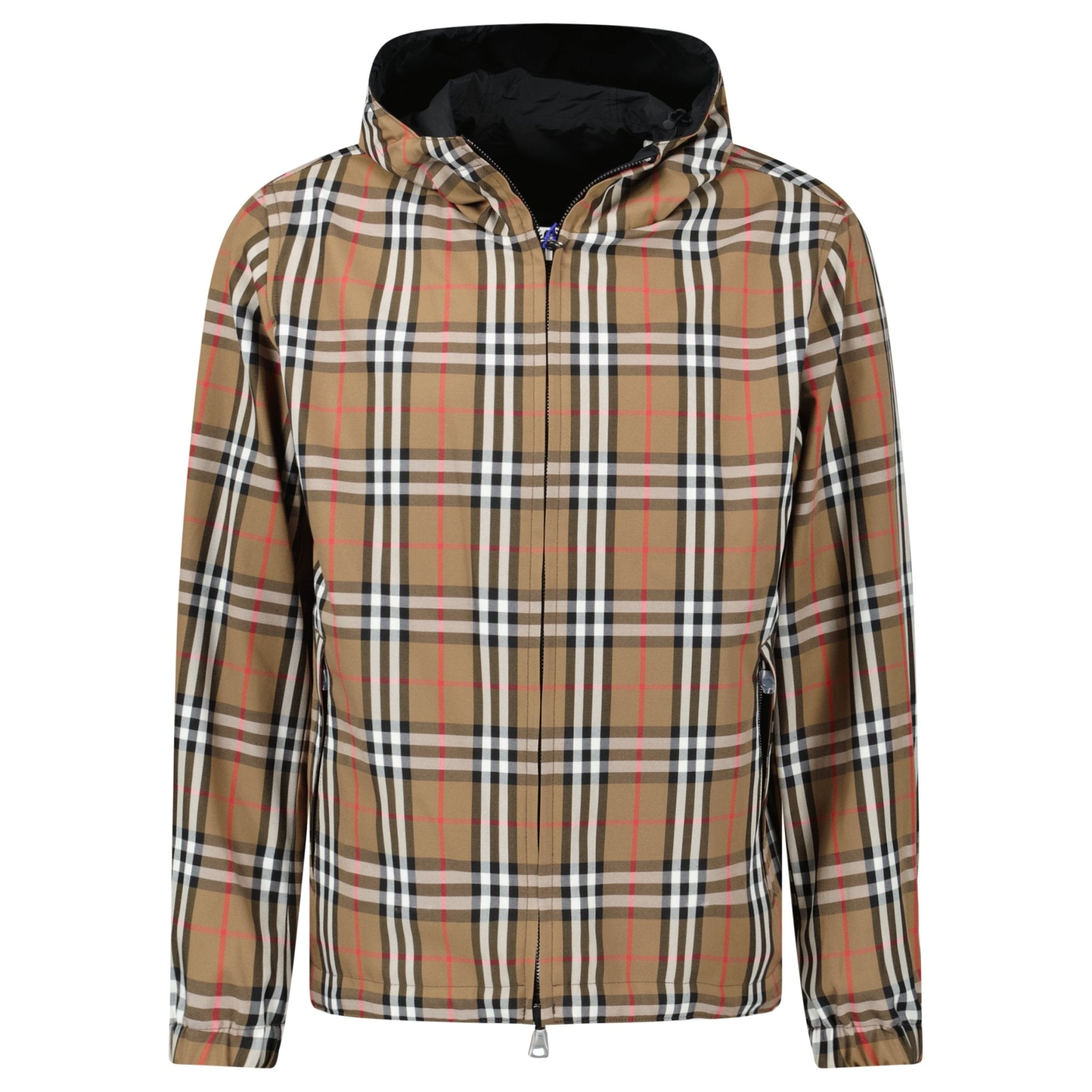 Burberry 'Stanford' Zip-Up Check Reversible Hooded Jacket Black & Check