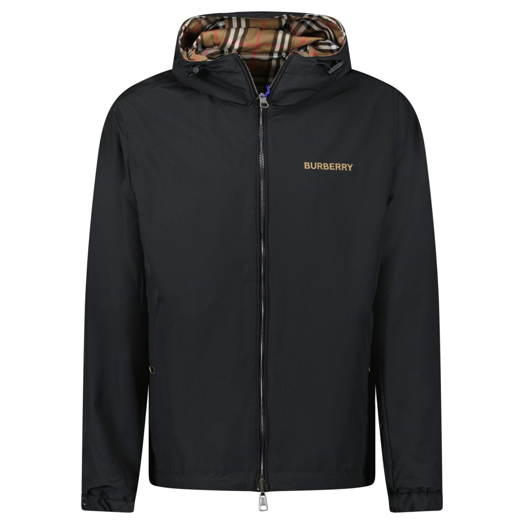 Burberry 'Stanford' Zip-Up Check Reversible Hooded Jacket Black & Check