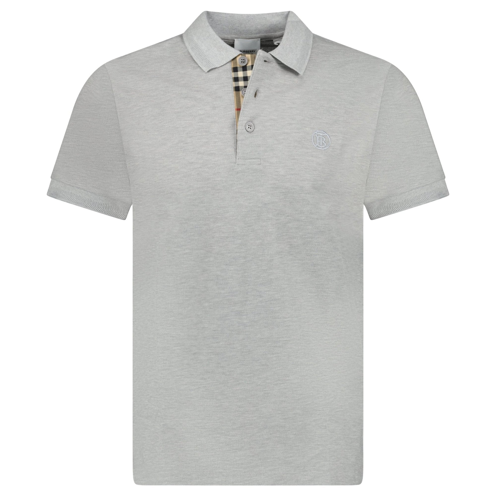 Burberry 'Eddie' TB Check Placket Polo-Shirt Grey